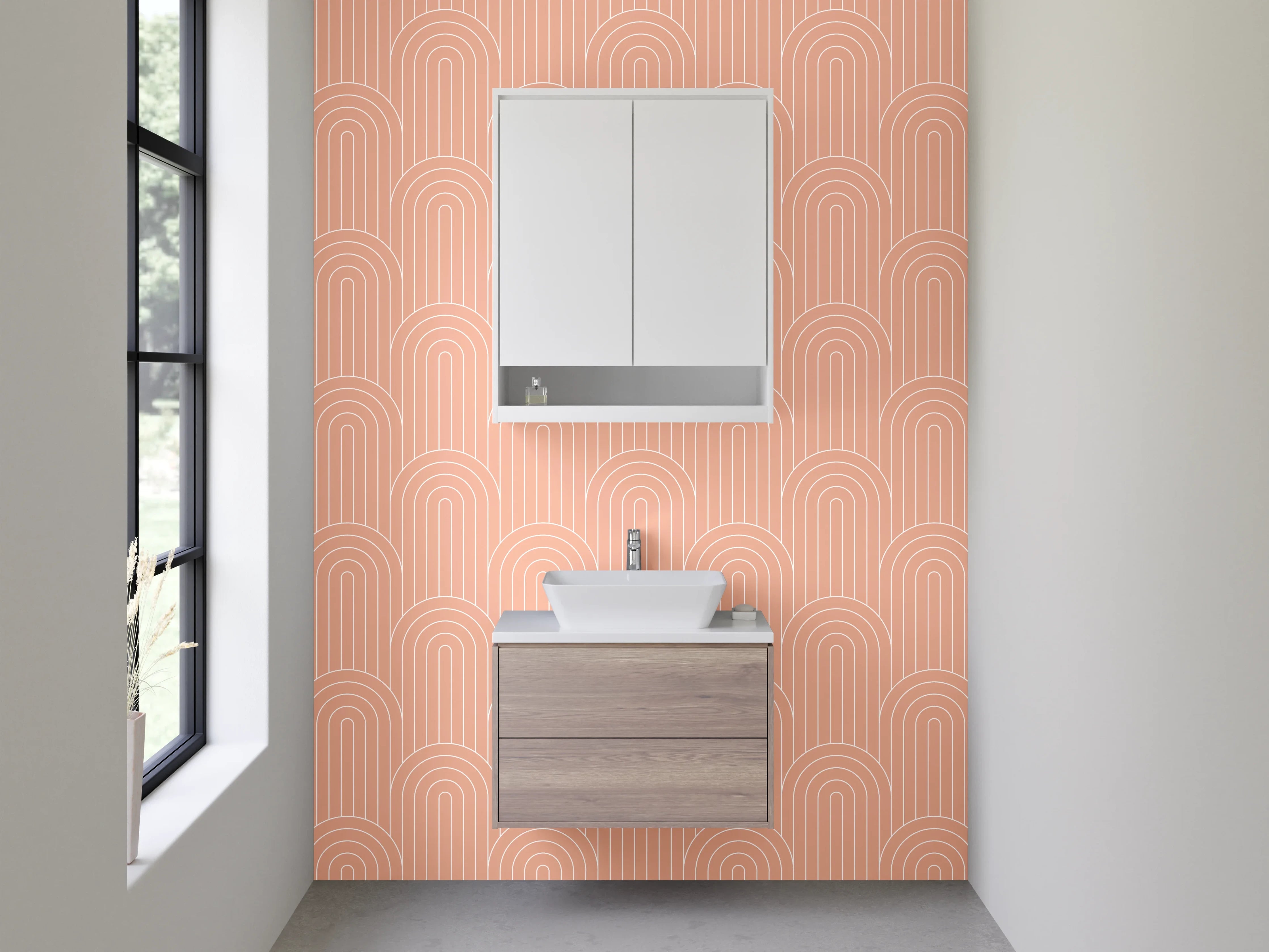 Waschbecken-Rückwand - Grauweißes Retro-Design mit Geometrie