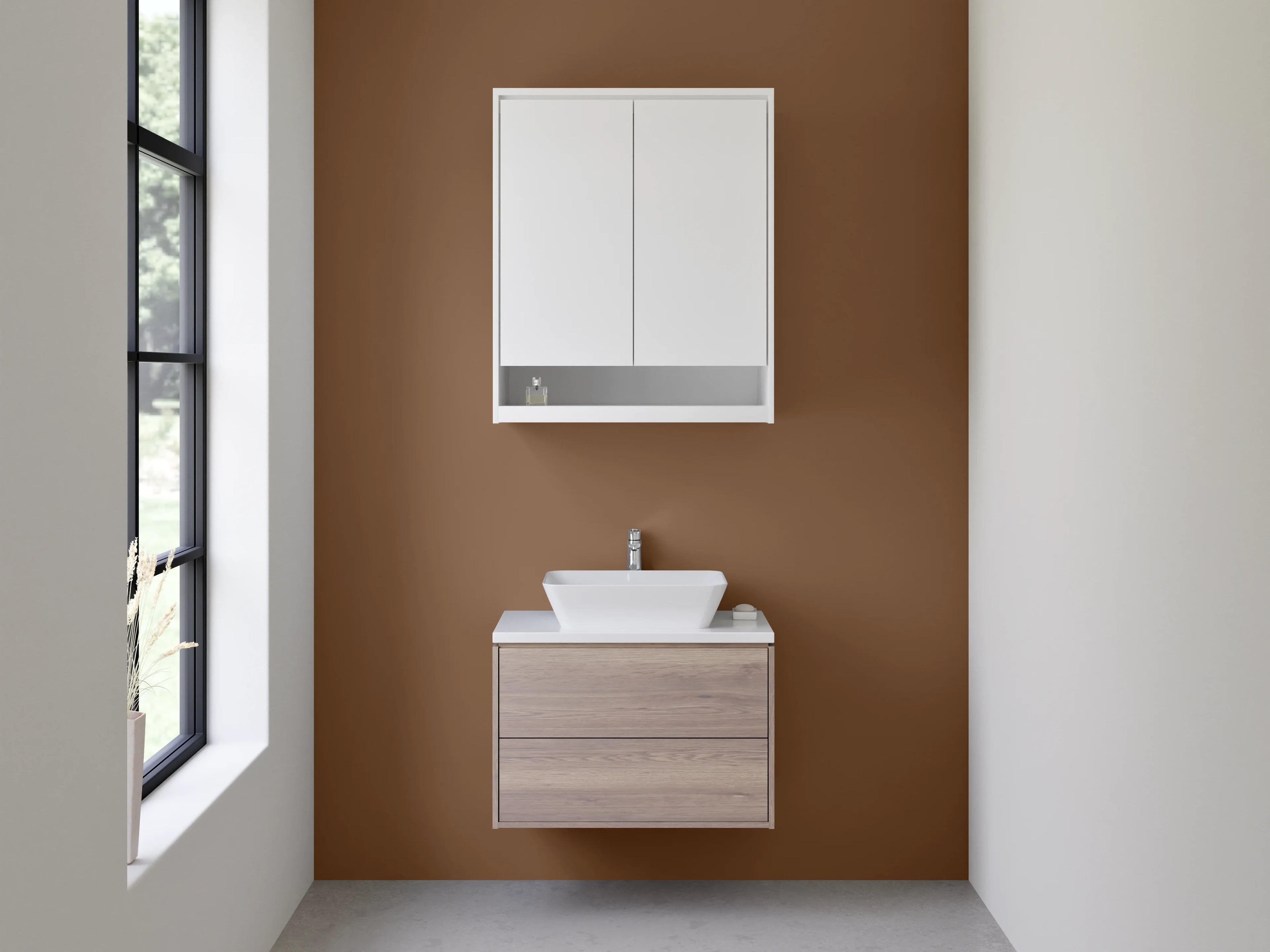 Waschbecken-Rückwand - Grauweißes Schattenbeige