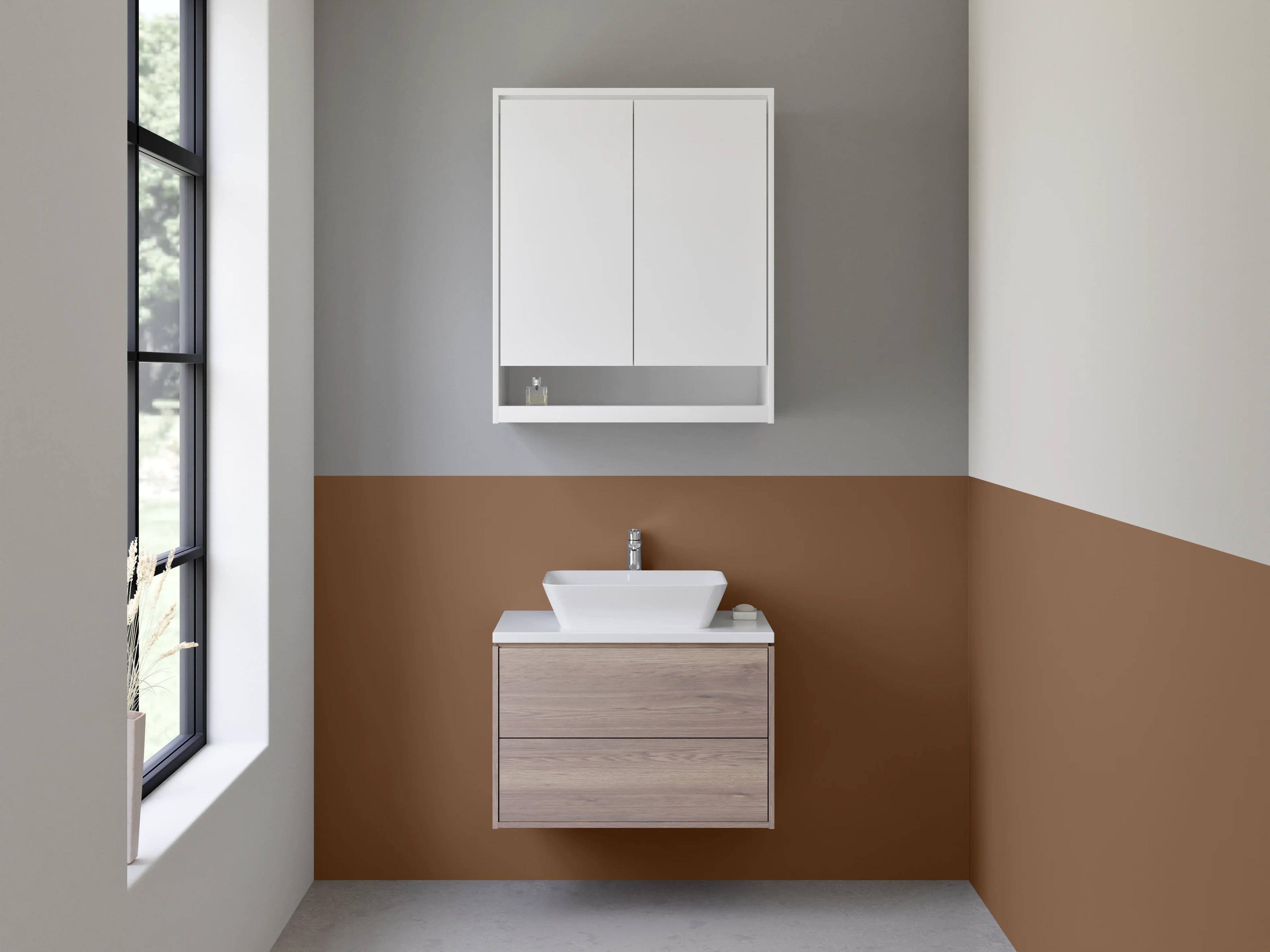 Waschbecken-Rückwand - Grauweißes Schattenbeige