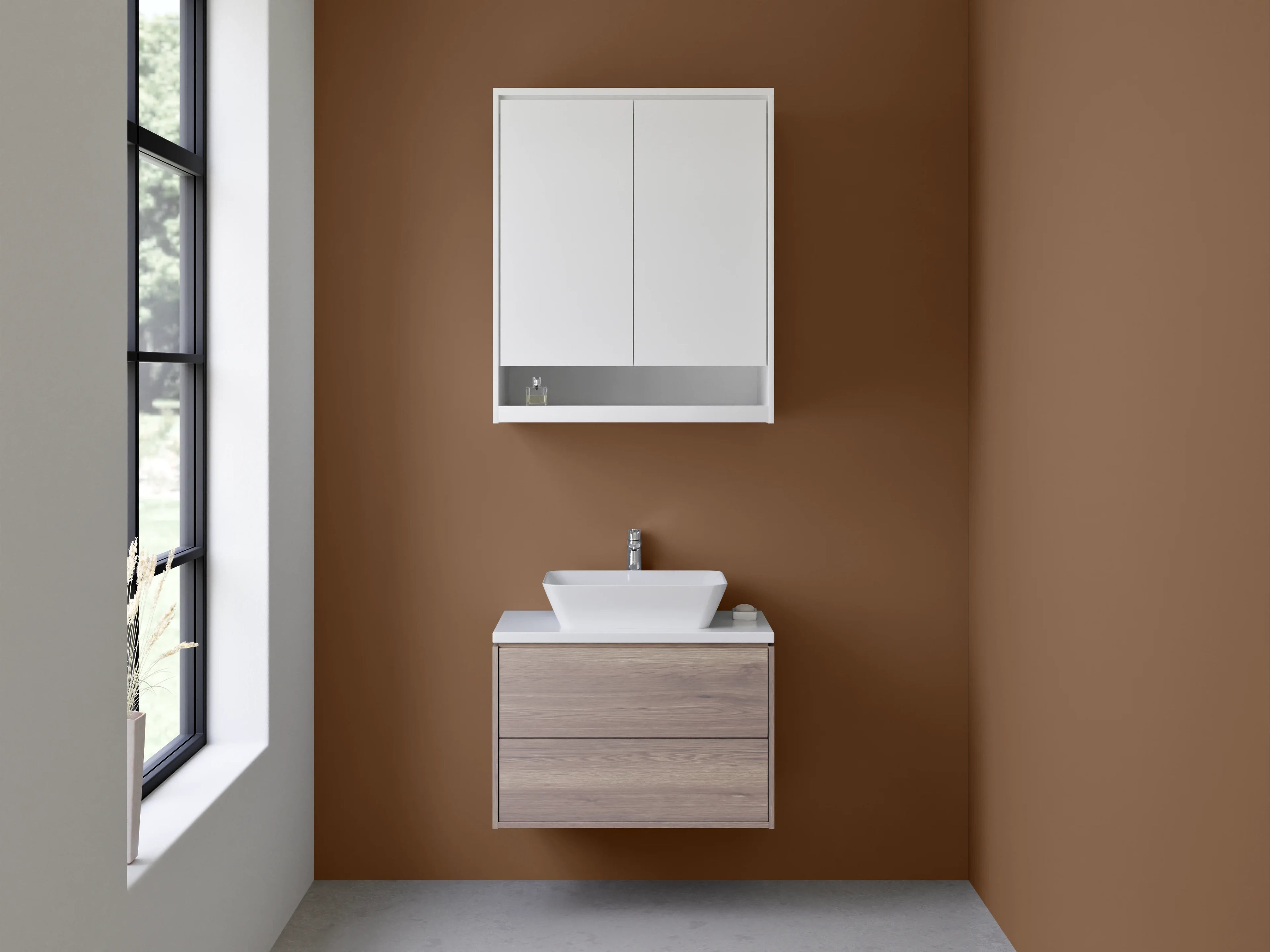 Waschbecken-Rückwand - Grauweißes Schattenbeige