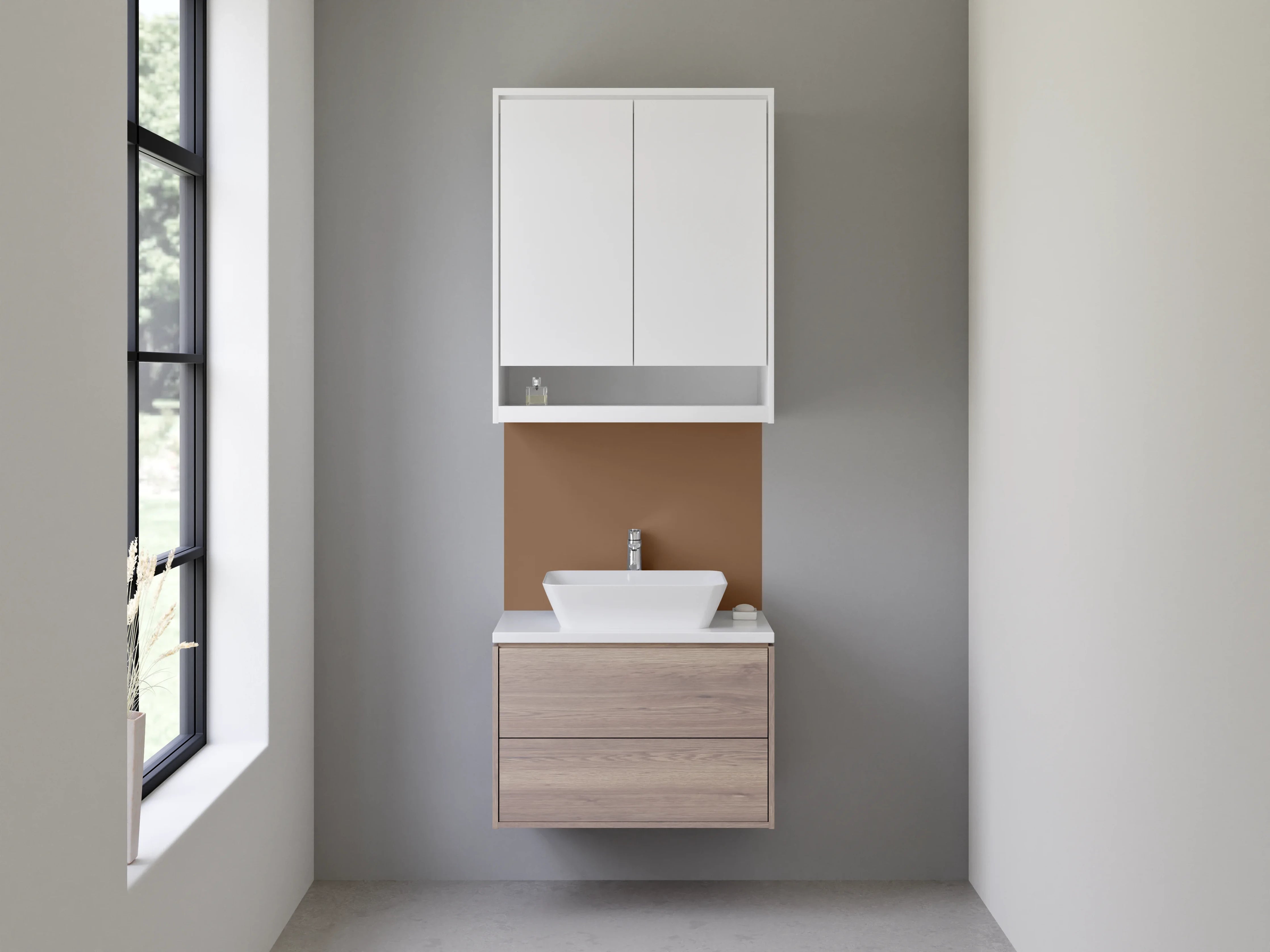 Waschbecken-Rückwand - Grauweißes Schattenbeige