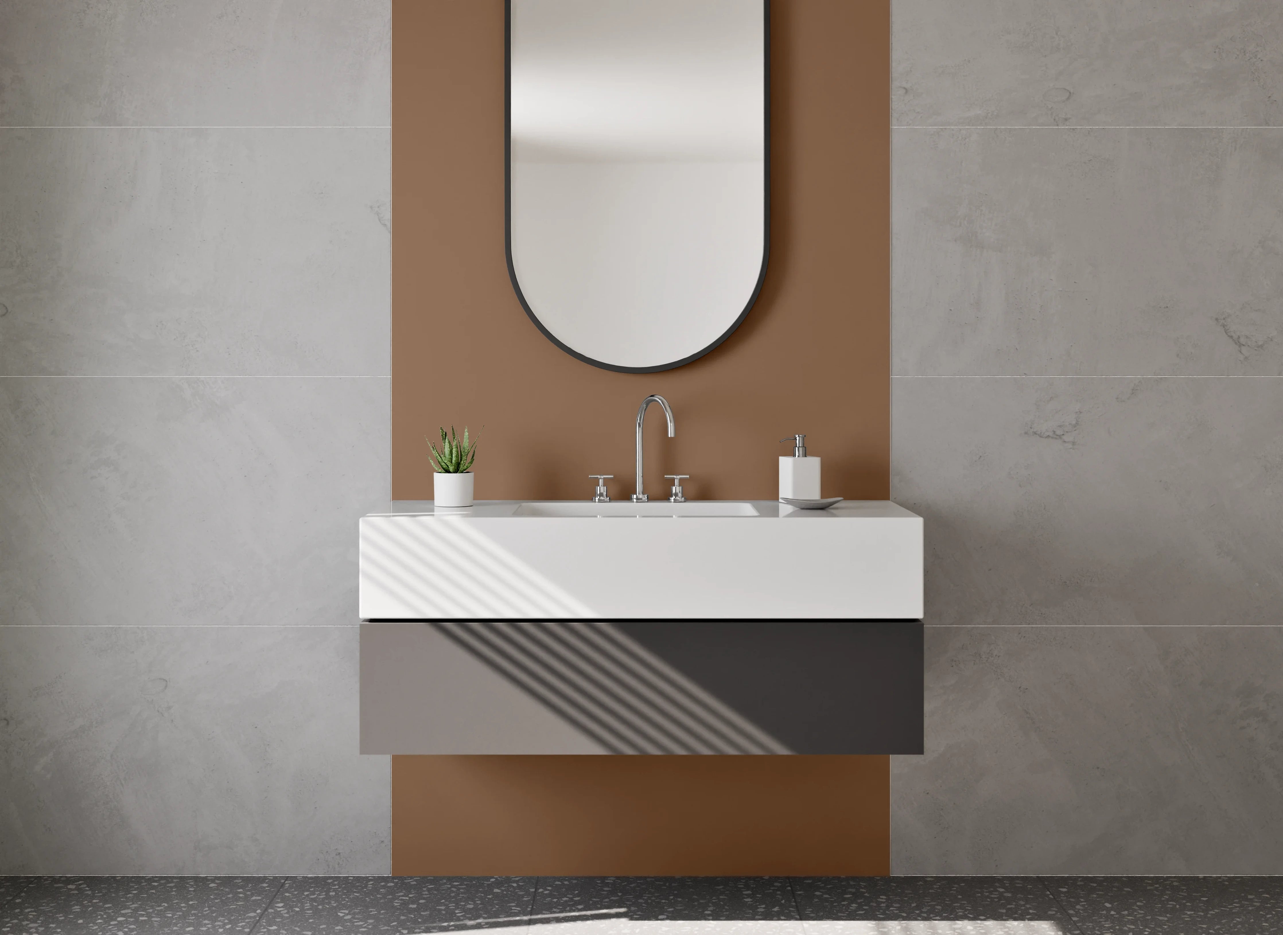 Waschbecken-Rückwand - Grauweißes Schattenbeige