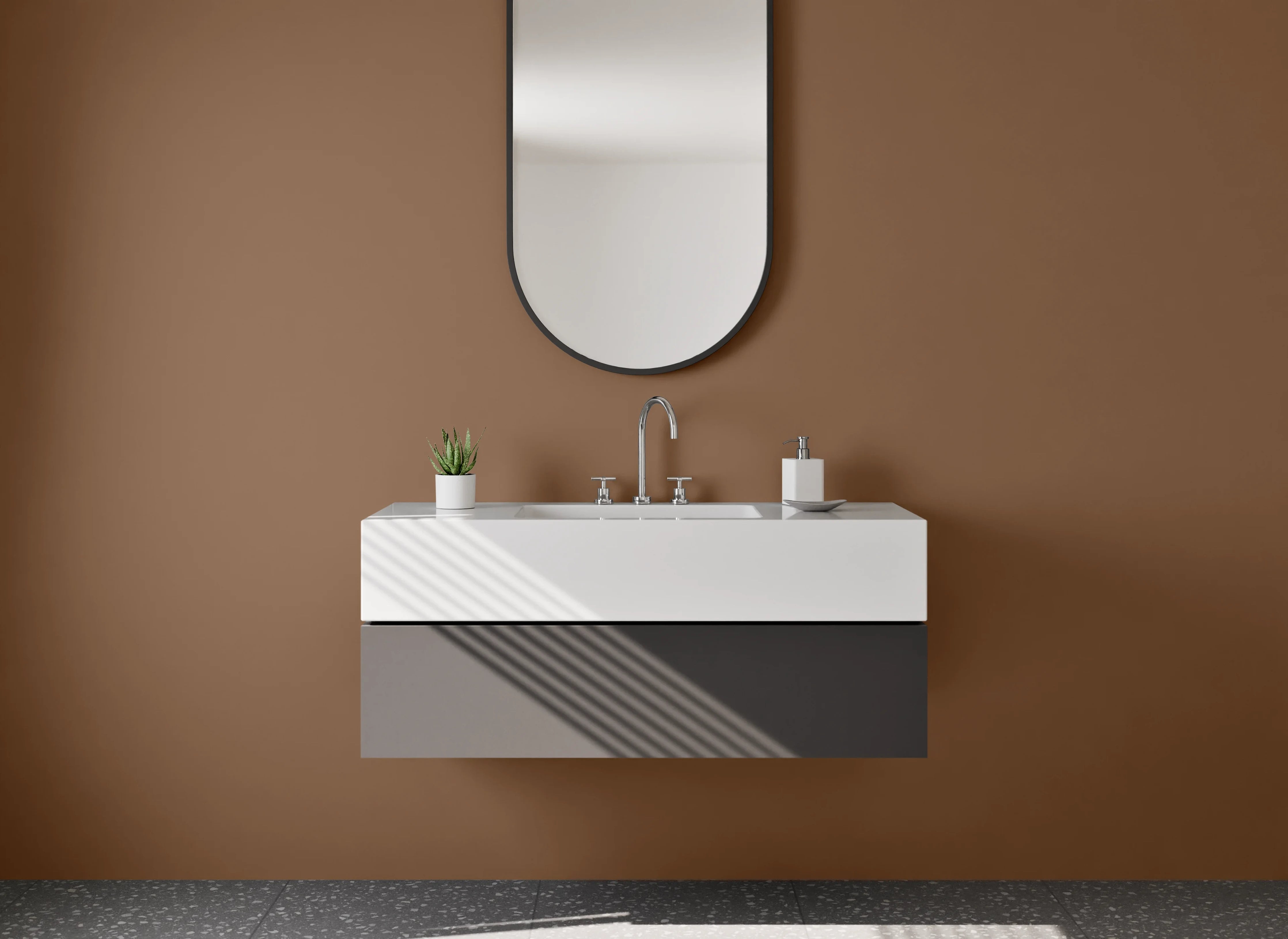 Waschbecken-Rückwand - Grauweißes Schattenbeige