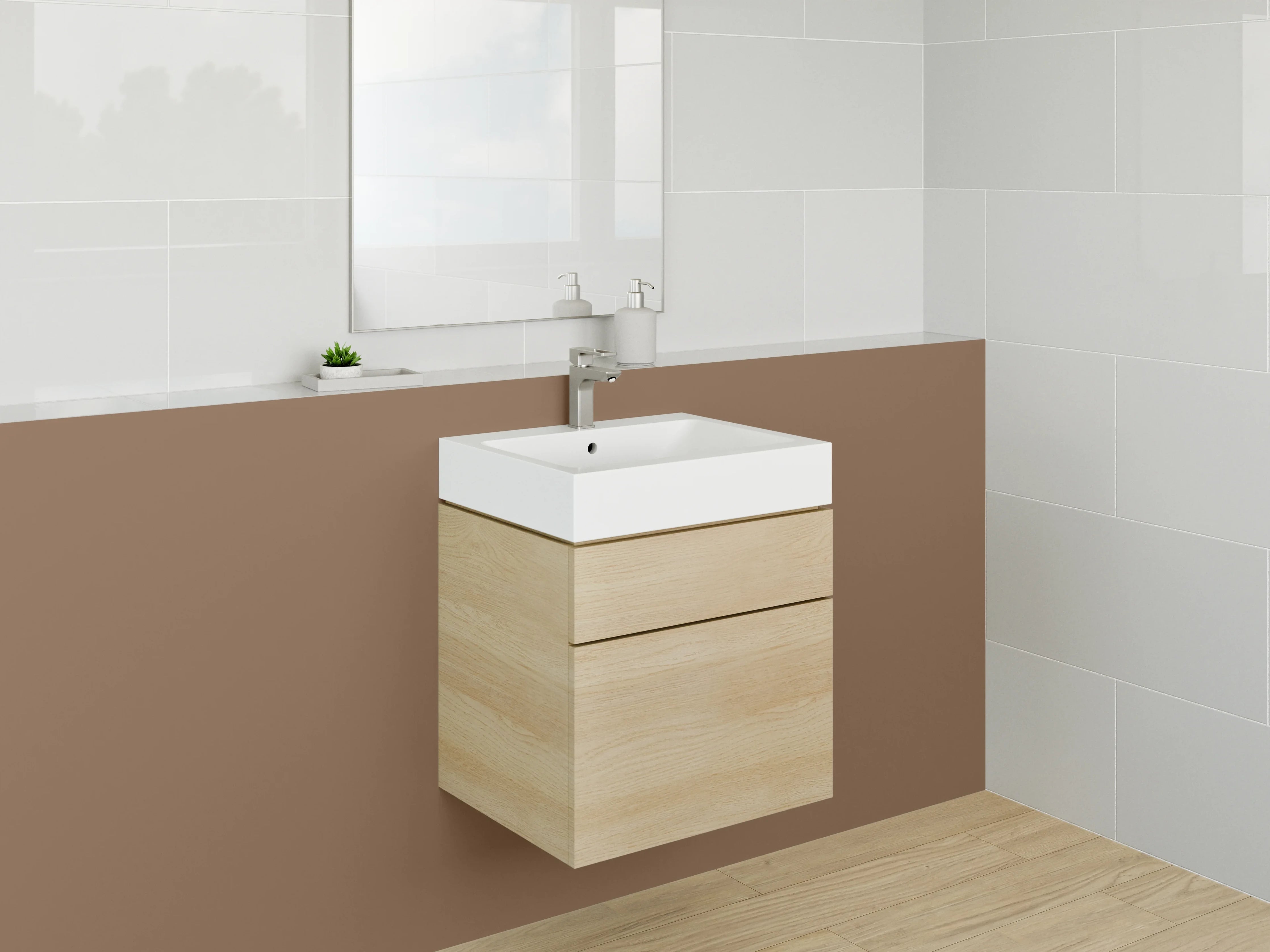 Waschbecken-Rückwand - Grauweißes Schattenbeige