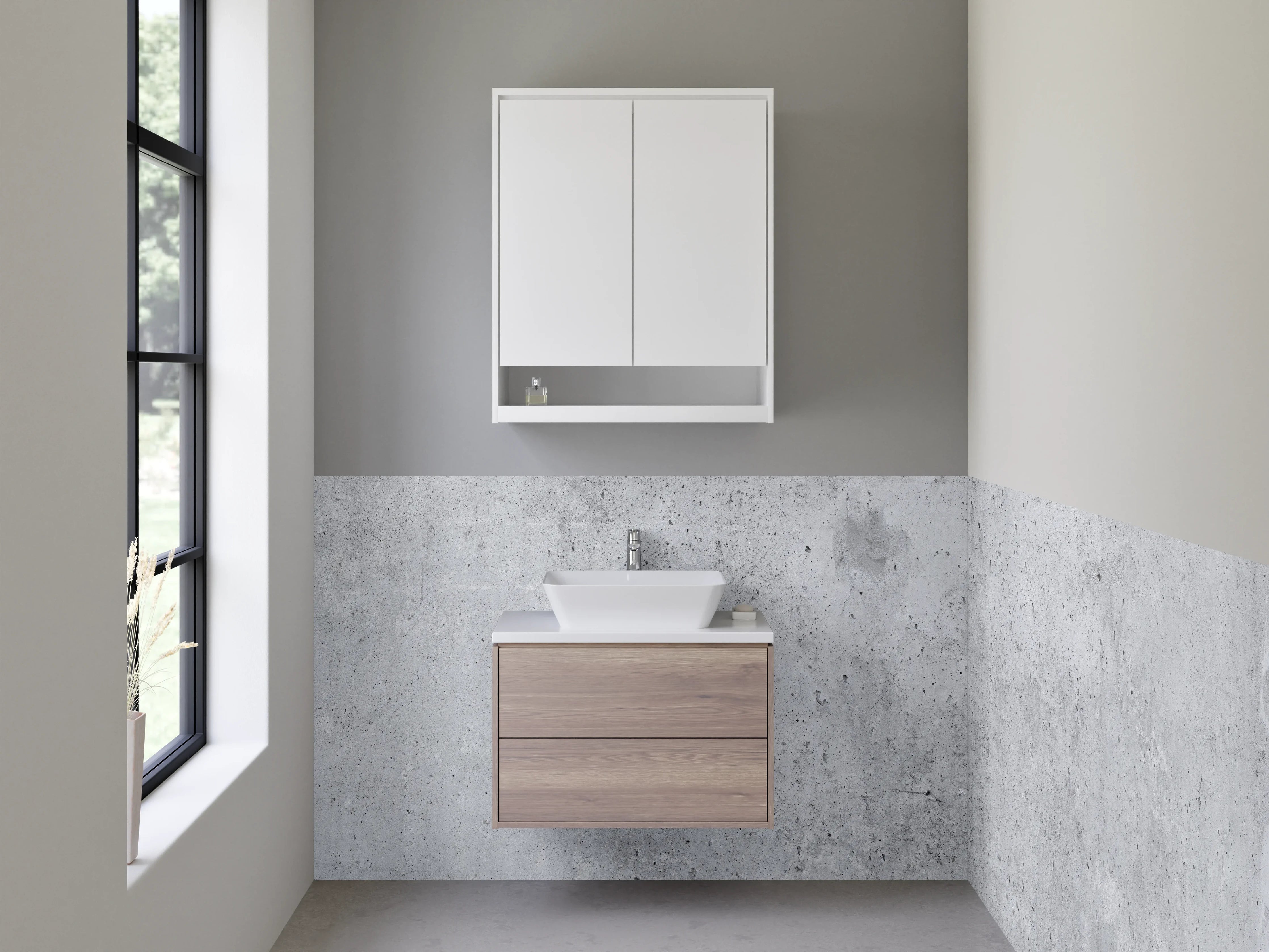 Waschbecken-Rückwand - Grauweißes Wandbild mit Betoncharme