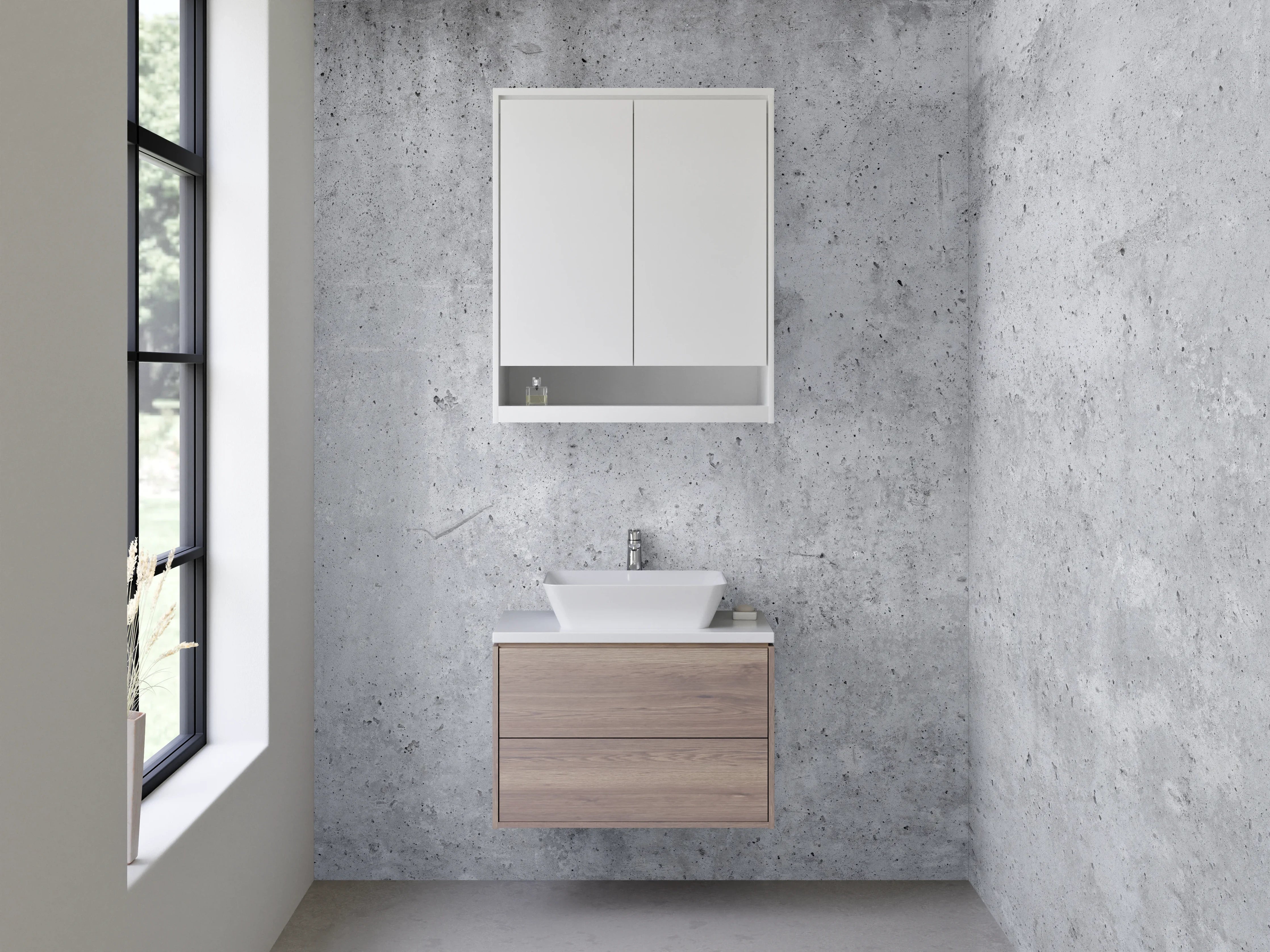 Waschbecken-Rückwand - Grauweißes Wandbild mit Betoncharme