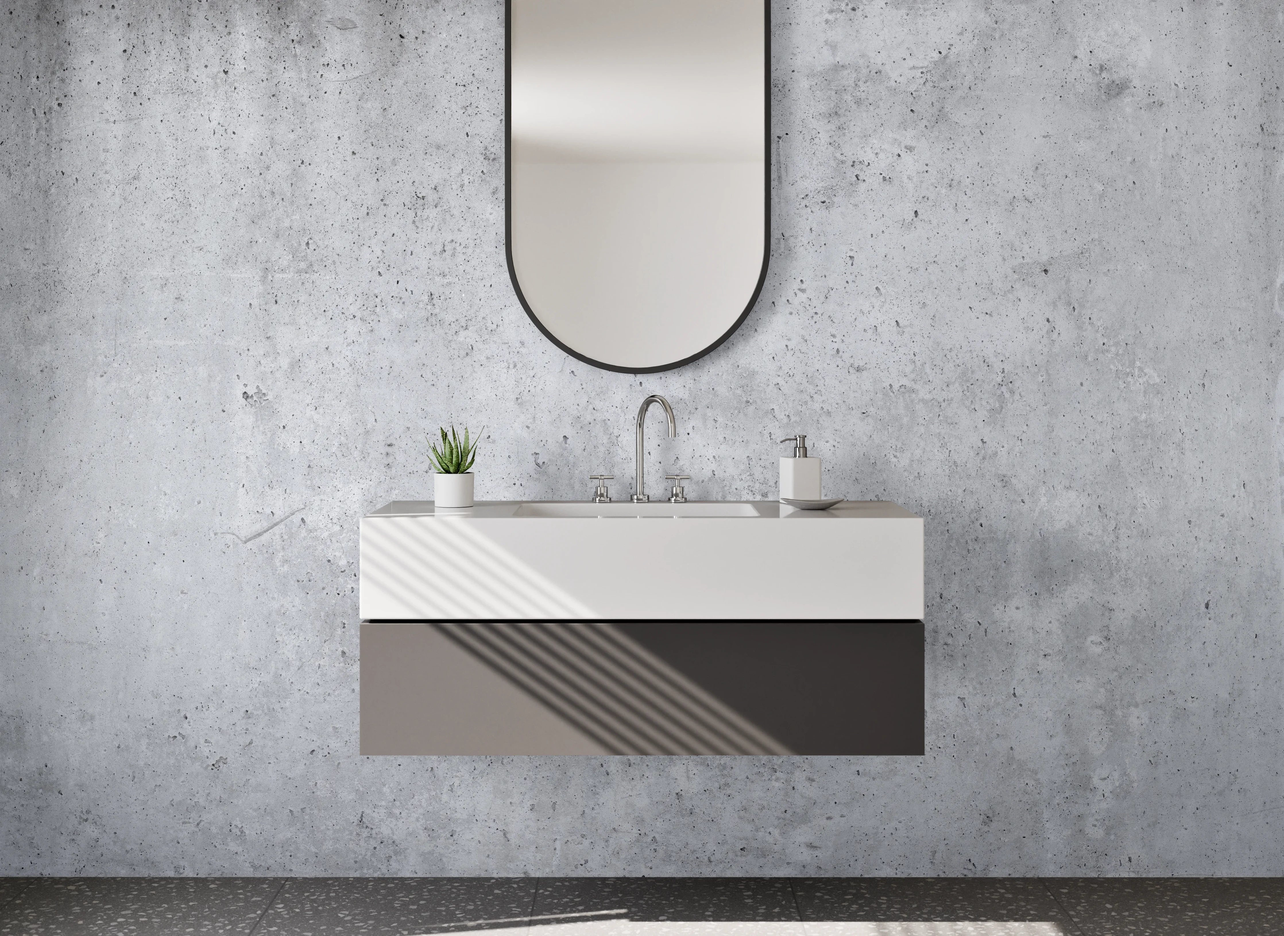 Waschbecken-Rückwand - Grauweißes Wandbild mit Betoncharme