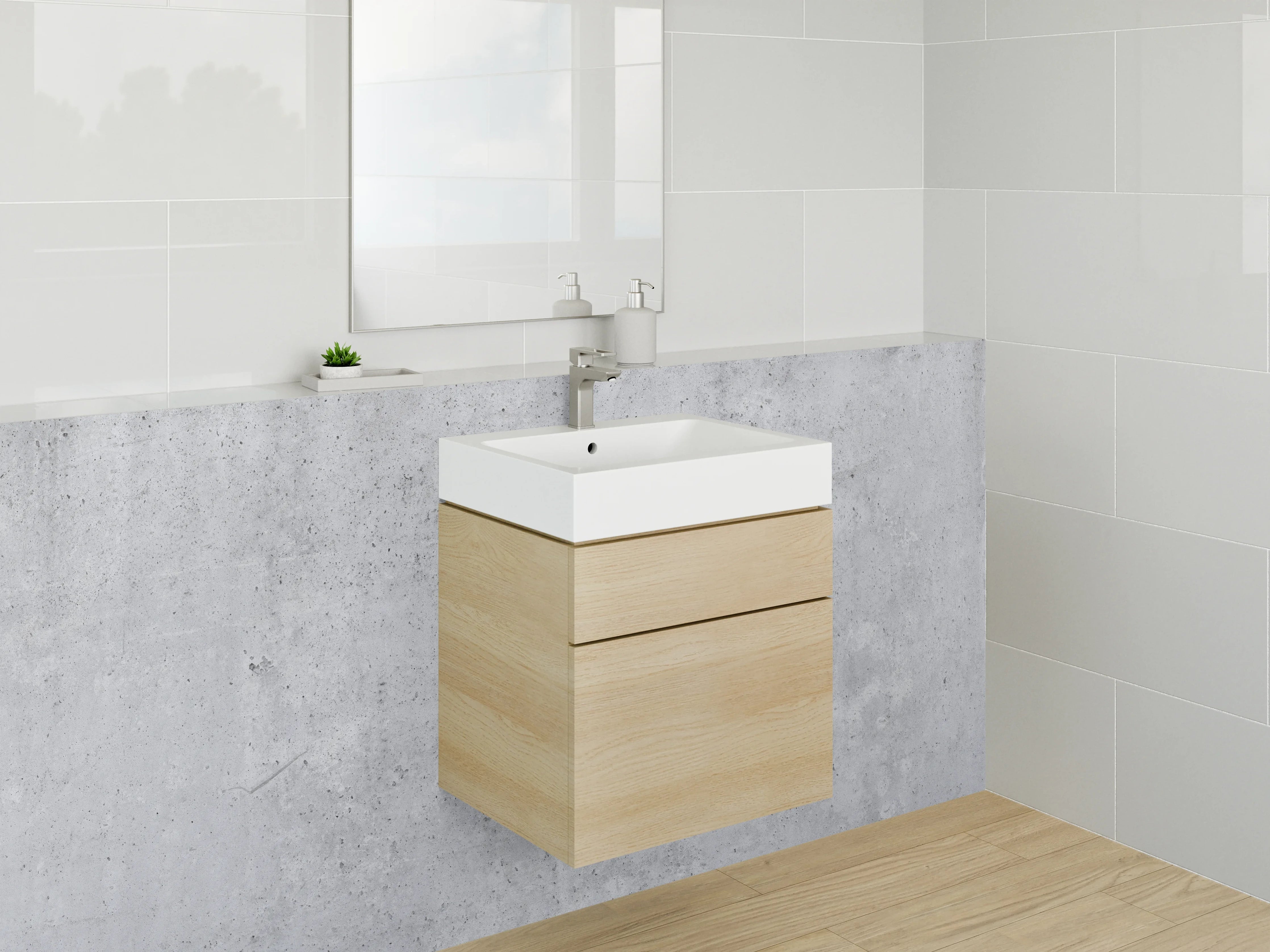 Waschbecken-Rückwand - Grauweißes Wandbild mit Betoncharme
