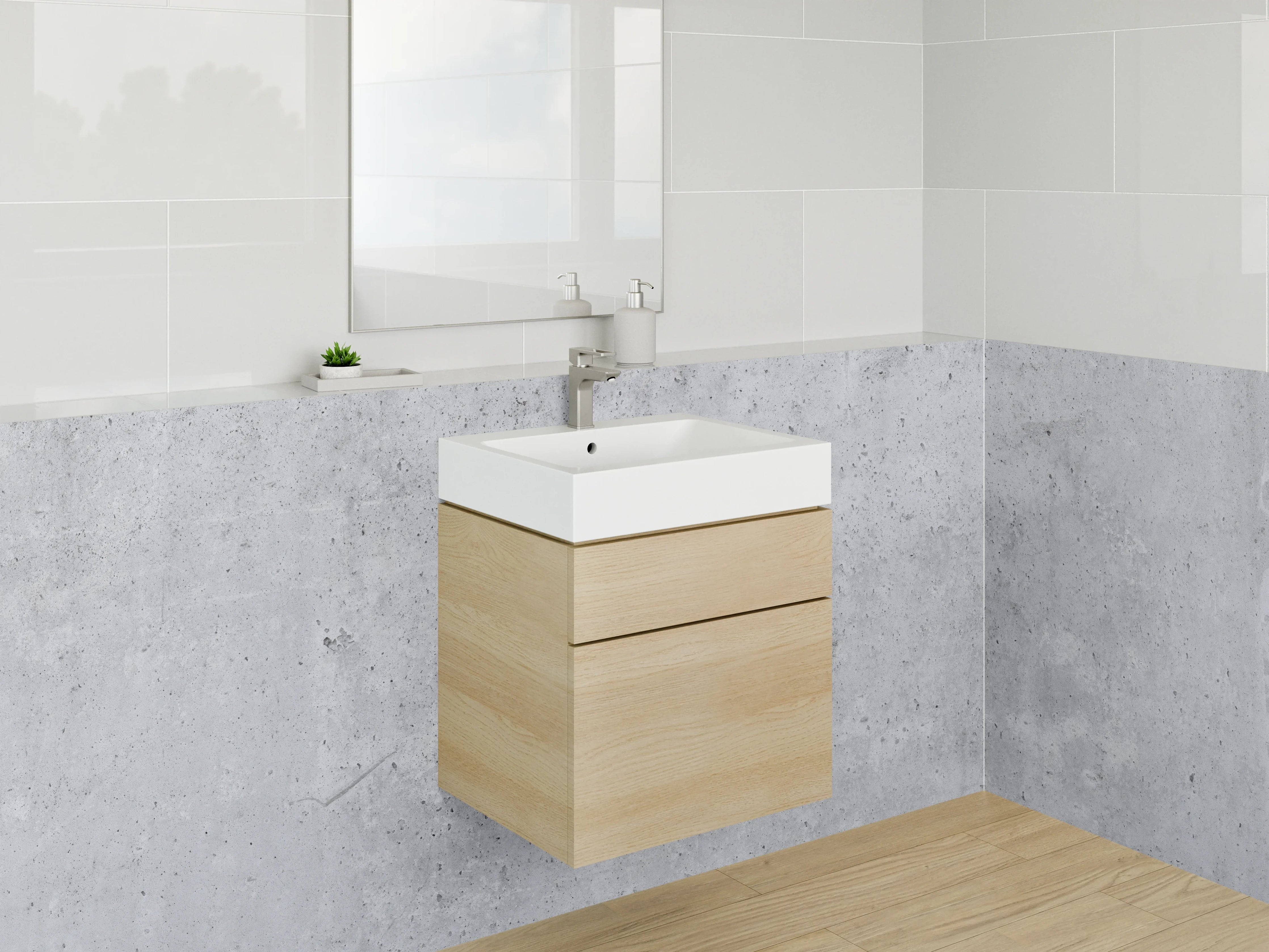Waschbecken-Rückwand - Grauweißes Wandbild mit Betoncharme