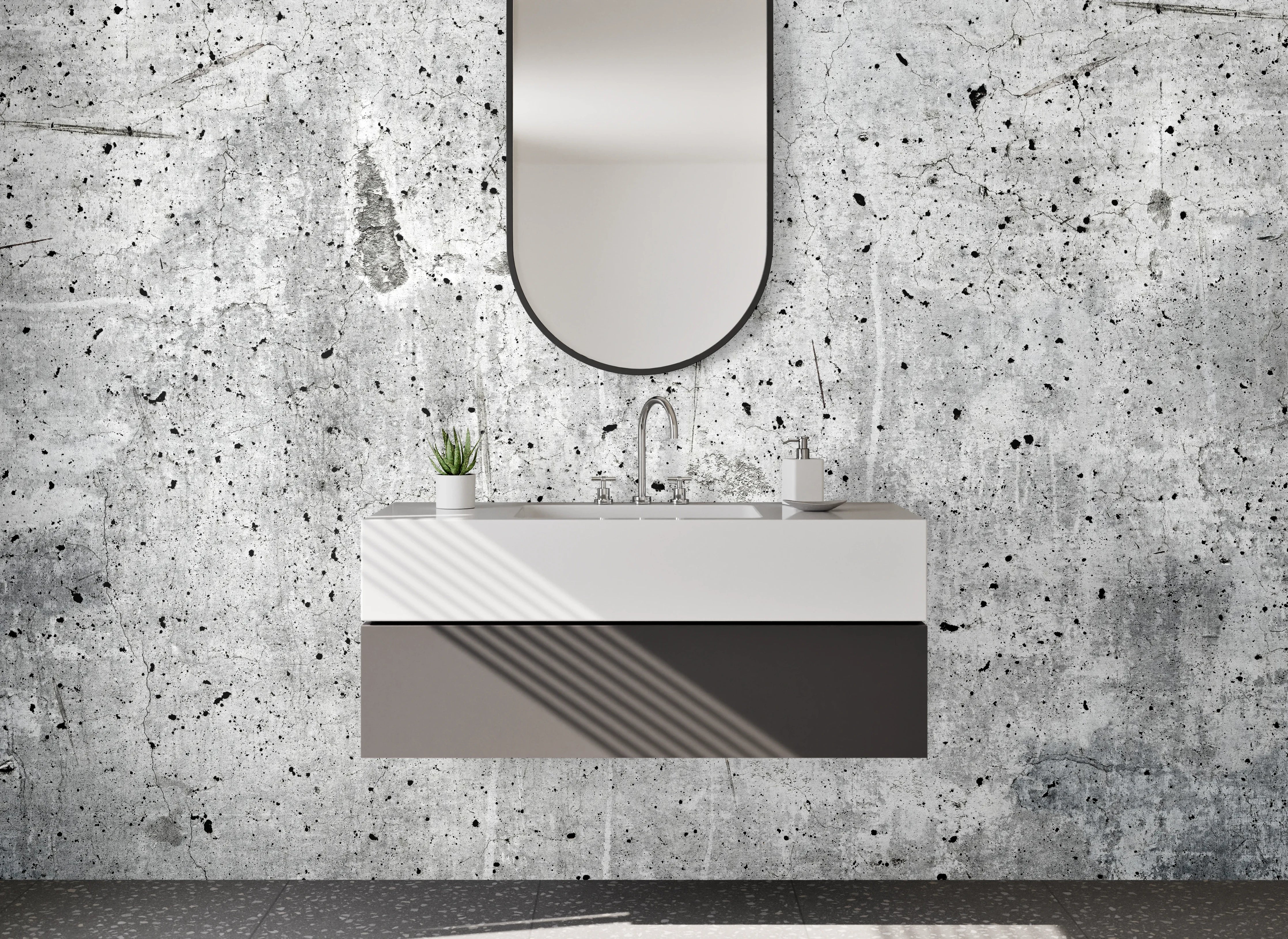 Waschbecken-Rückwand - Grauweißes Zementdesign Wandverkleidung