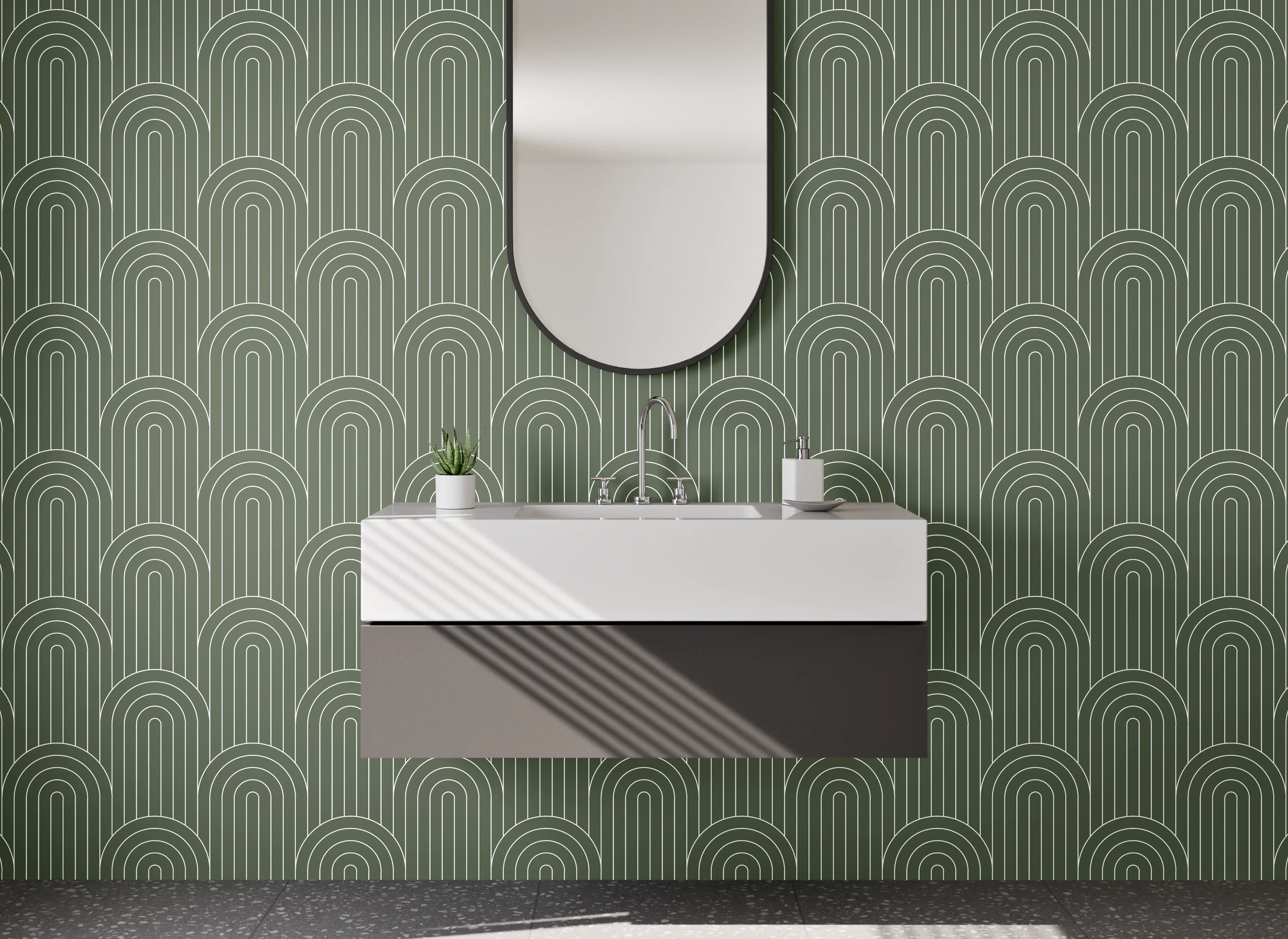 Waschbecken-Rückwand - Grün-Graues Art Deco Design