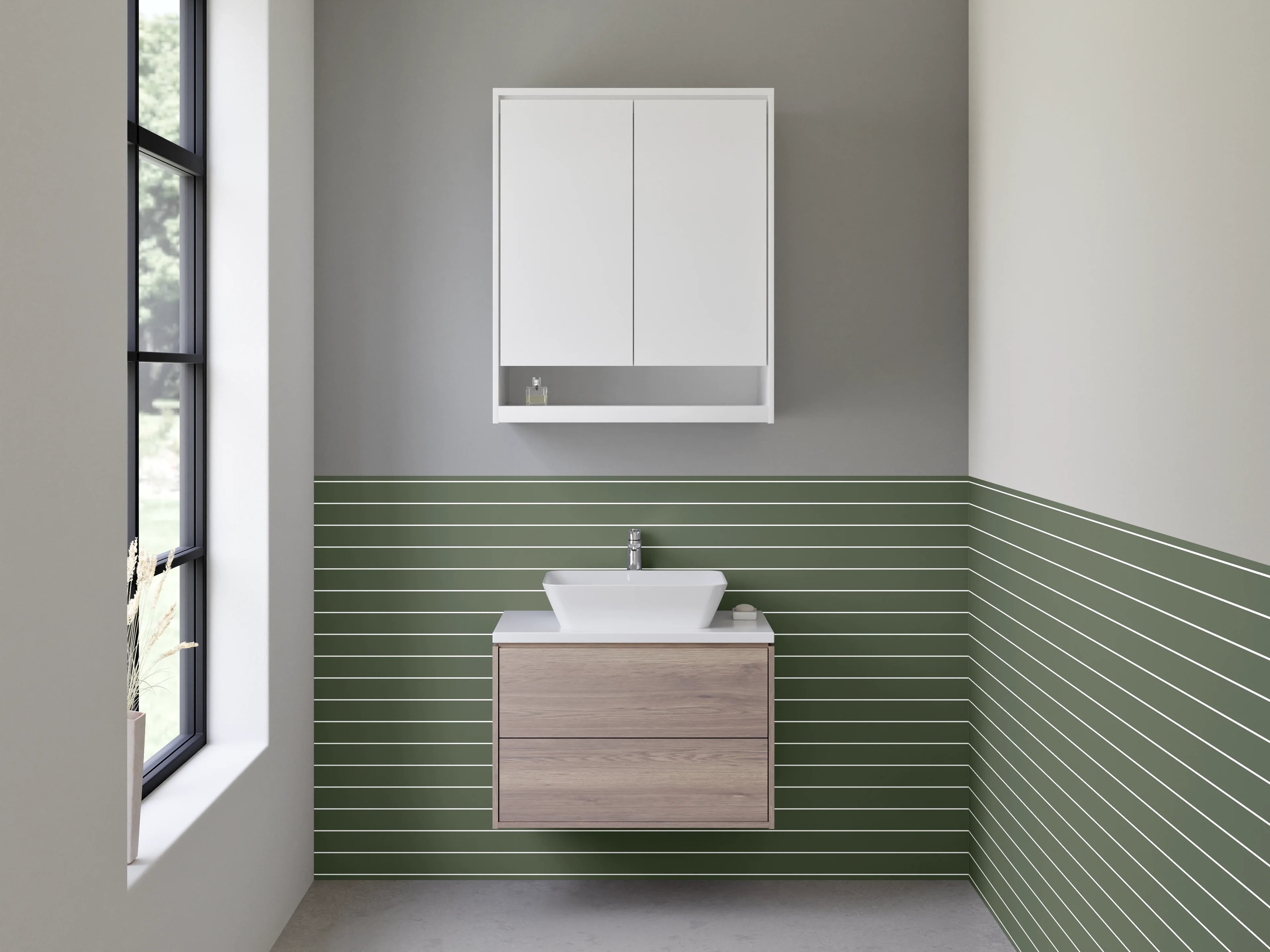 Waschbecken-Rückwand - Grün gestreiftes Linienmuster modern