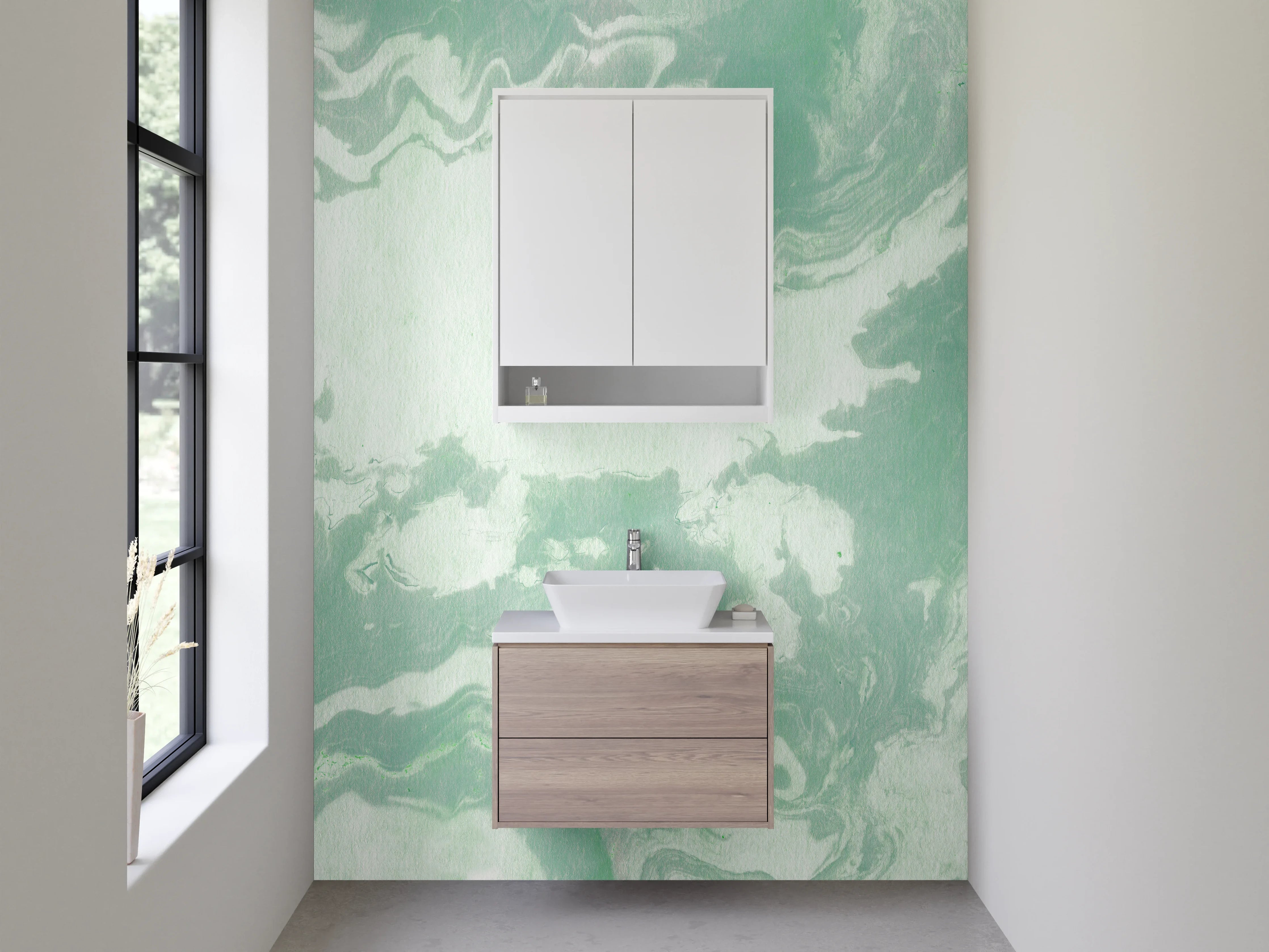 Waschbecken-Rückwand - Grün-weißer Marmor Look modern