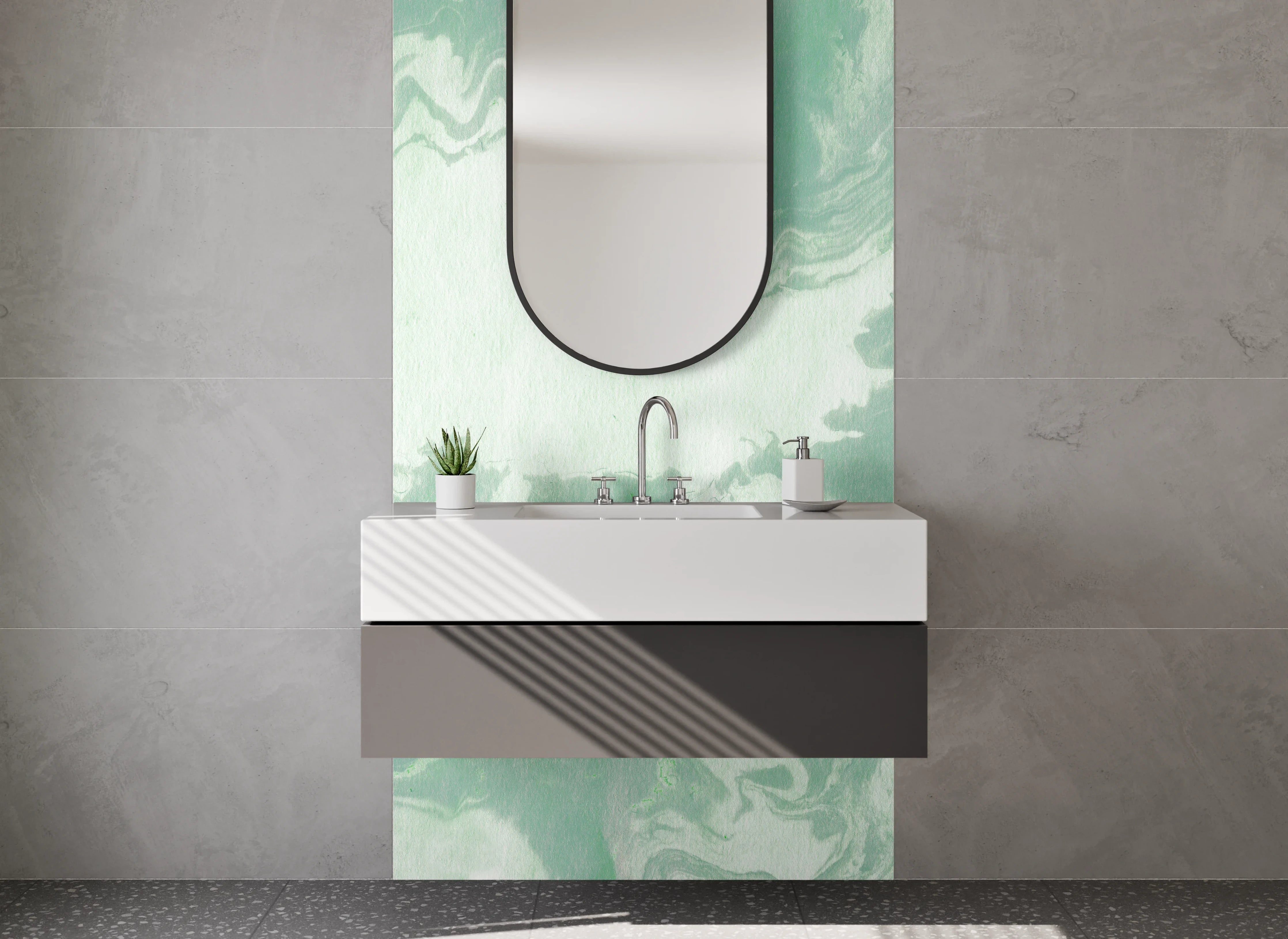 Waschbecken-Rückwand - Grün-weißer Marmor Look modern