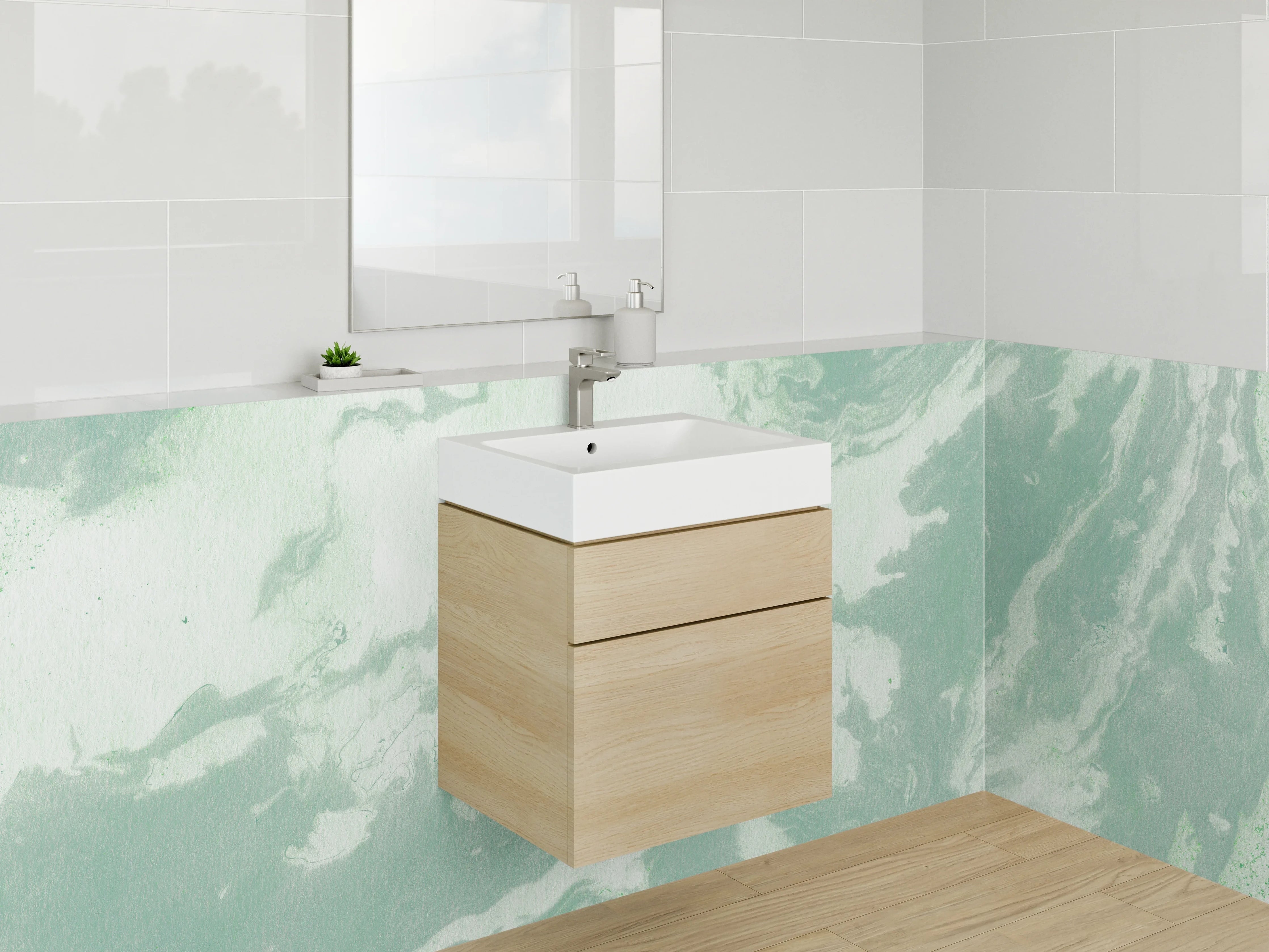 Waschbecken-Rückwand - Grün-weißer Marmor Look modern