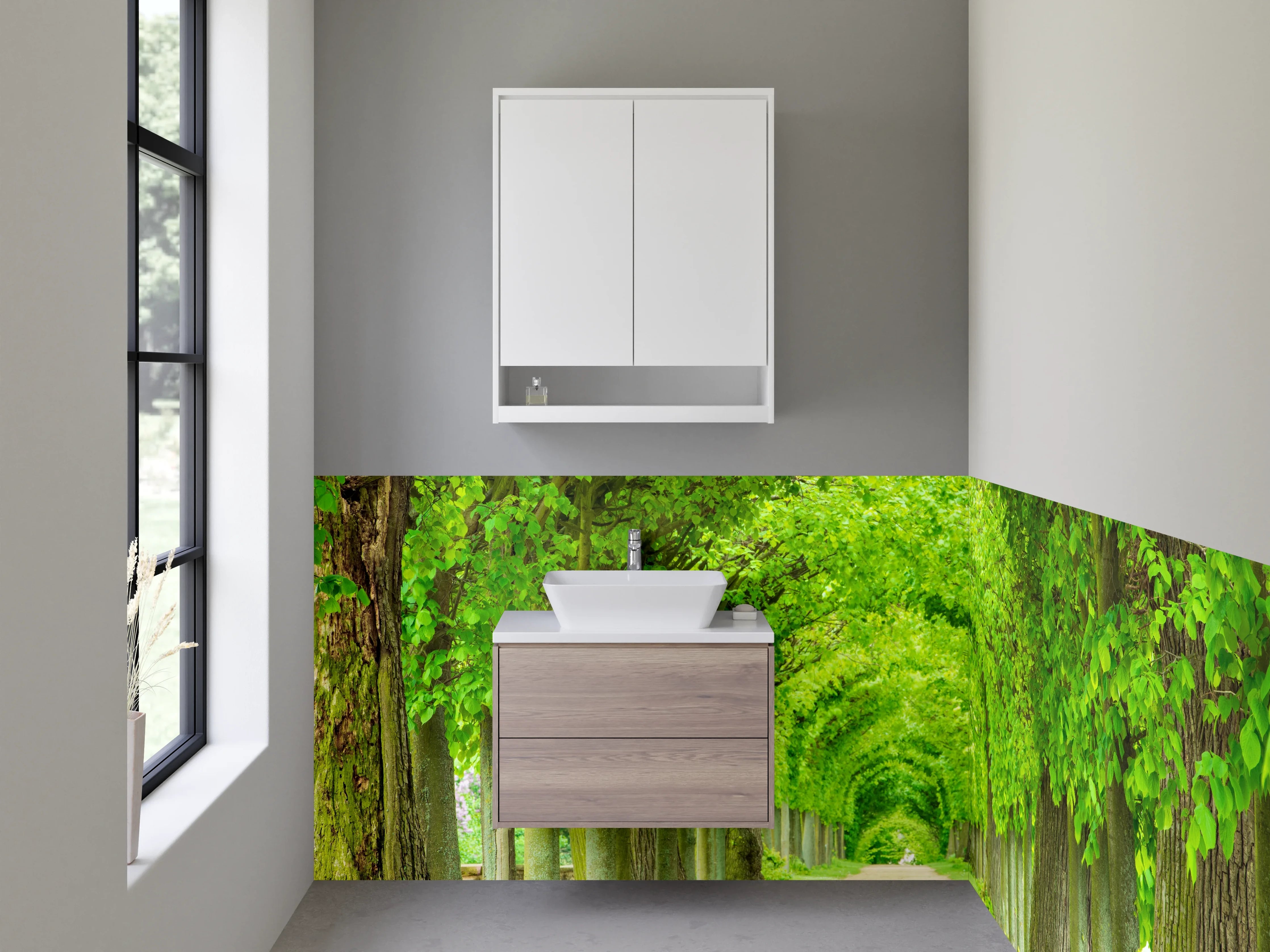 Waschbecken-Rückwand - Grüne Baumallee Naturmotiv