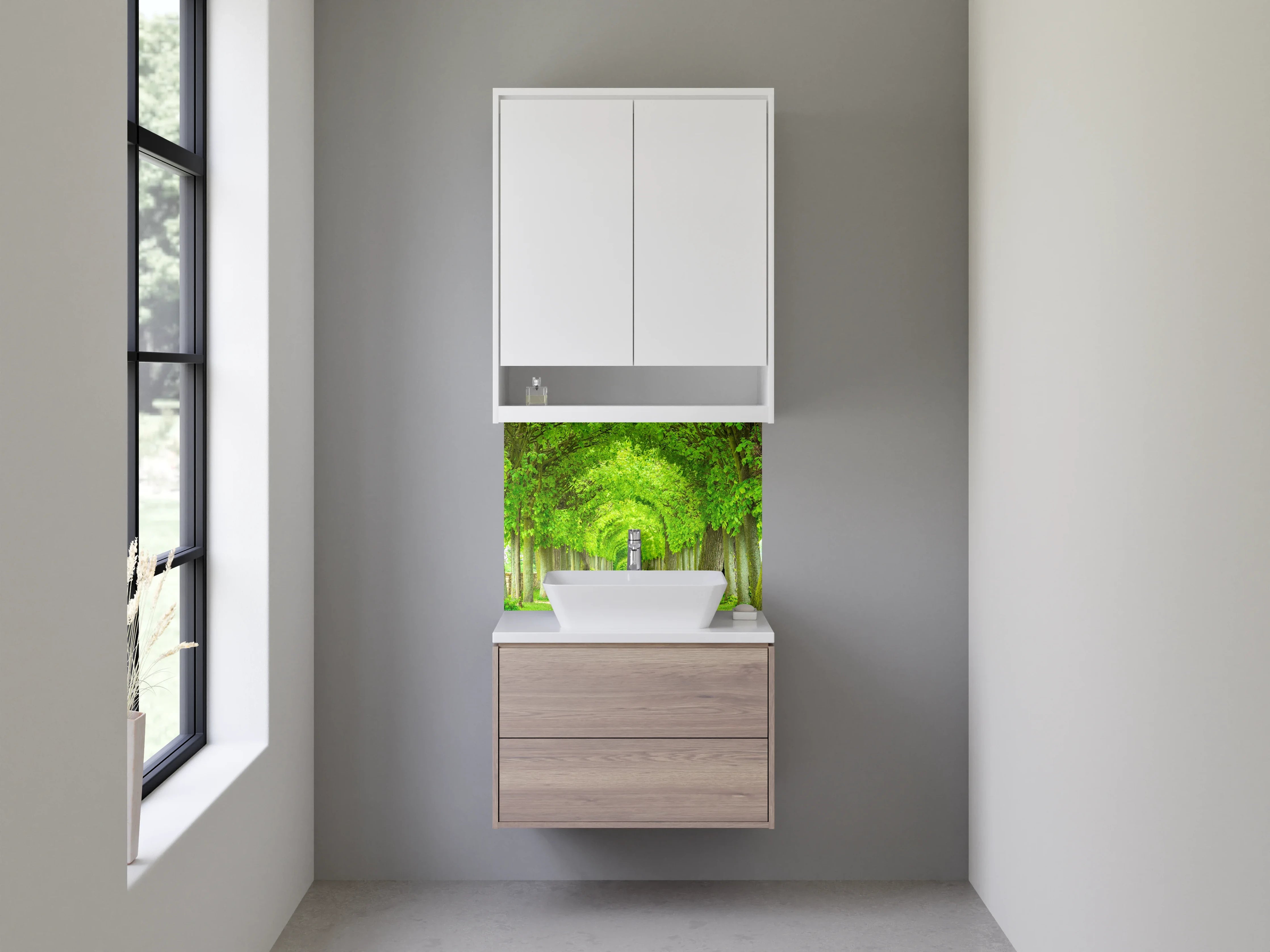 Waschbecken-Rückwand - Grüne Baumallee Naturmotiv