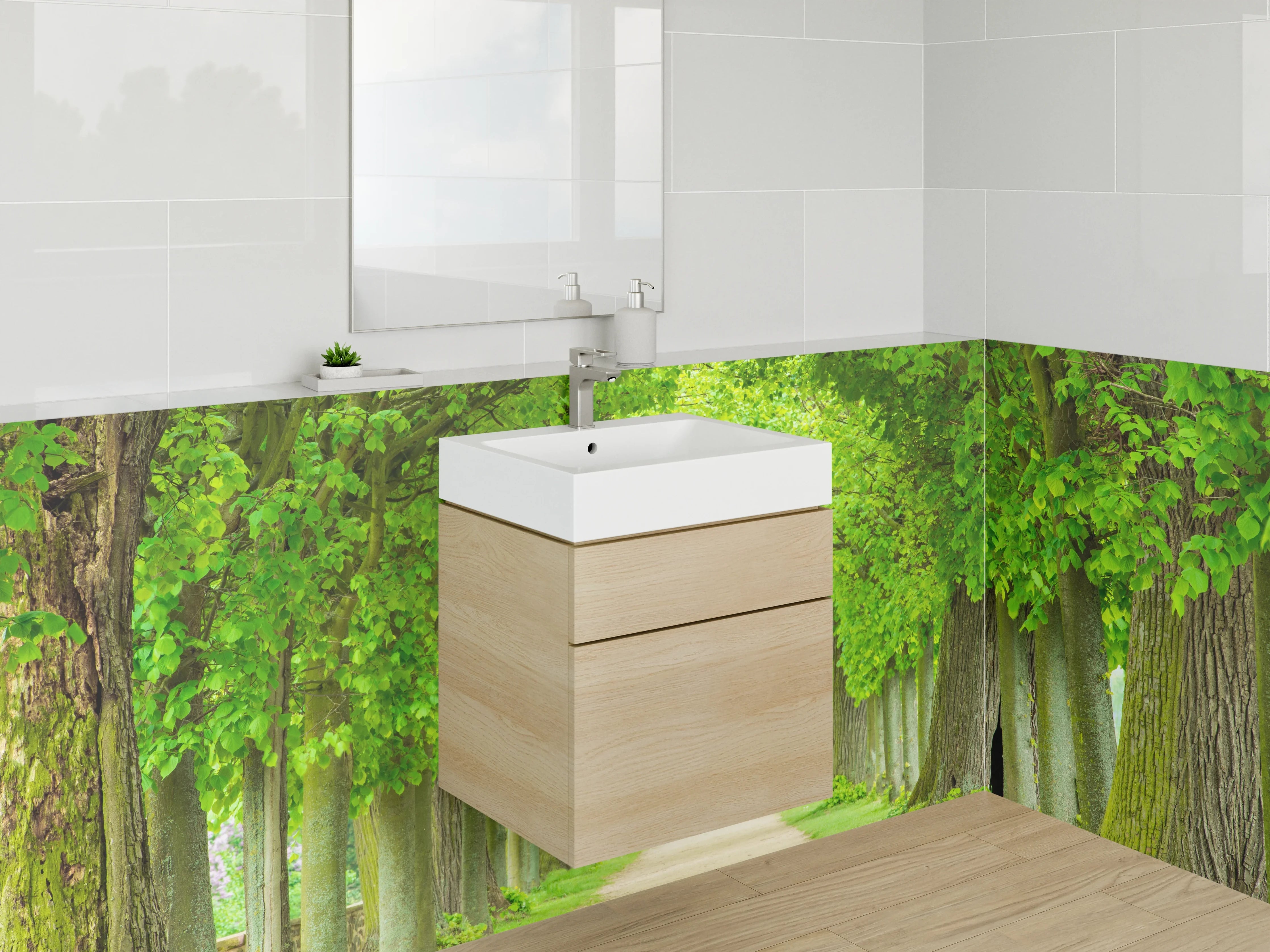 Waschbecken-Rückwand - Grüne Baumallee Naturmotiv
