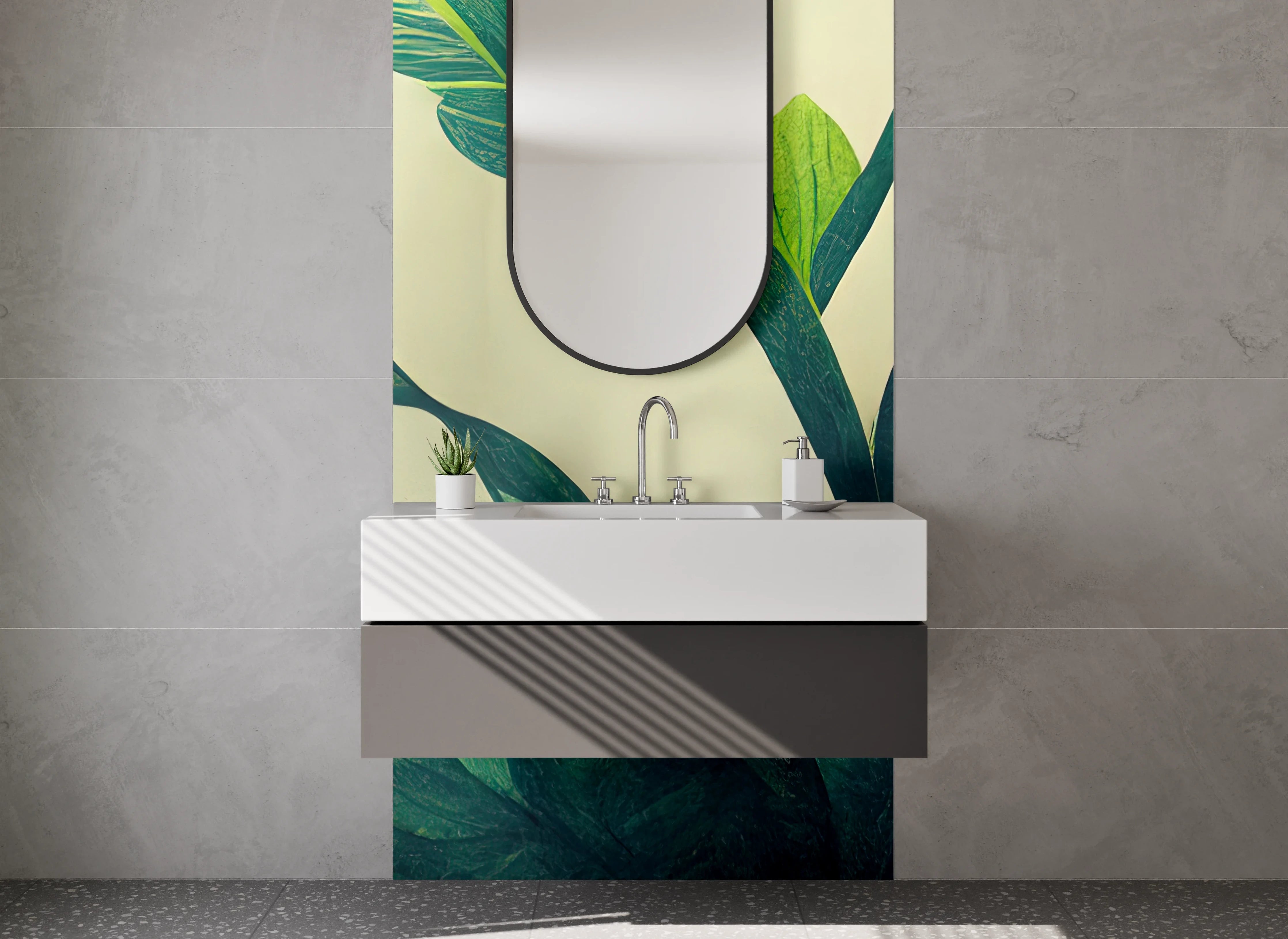 Waschbecken-Rückwand - Grüne Blätter Illustration Natur Design