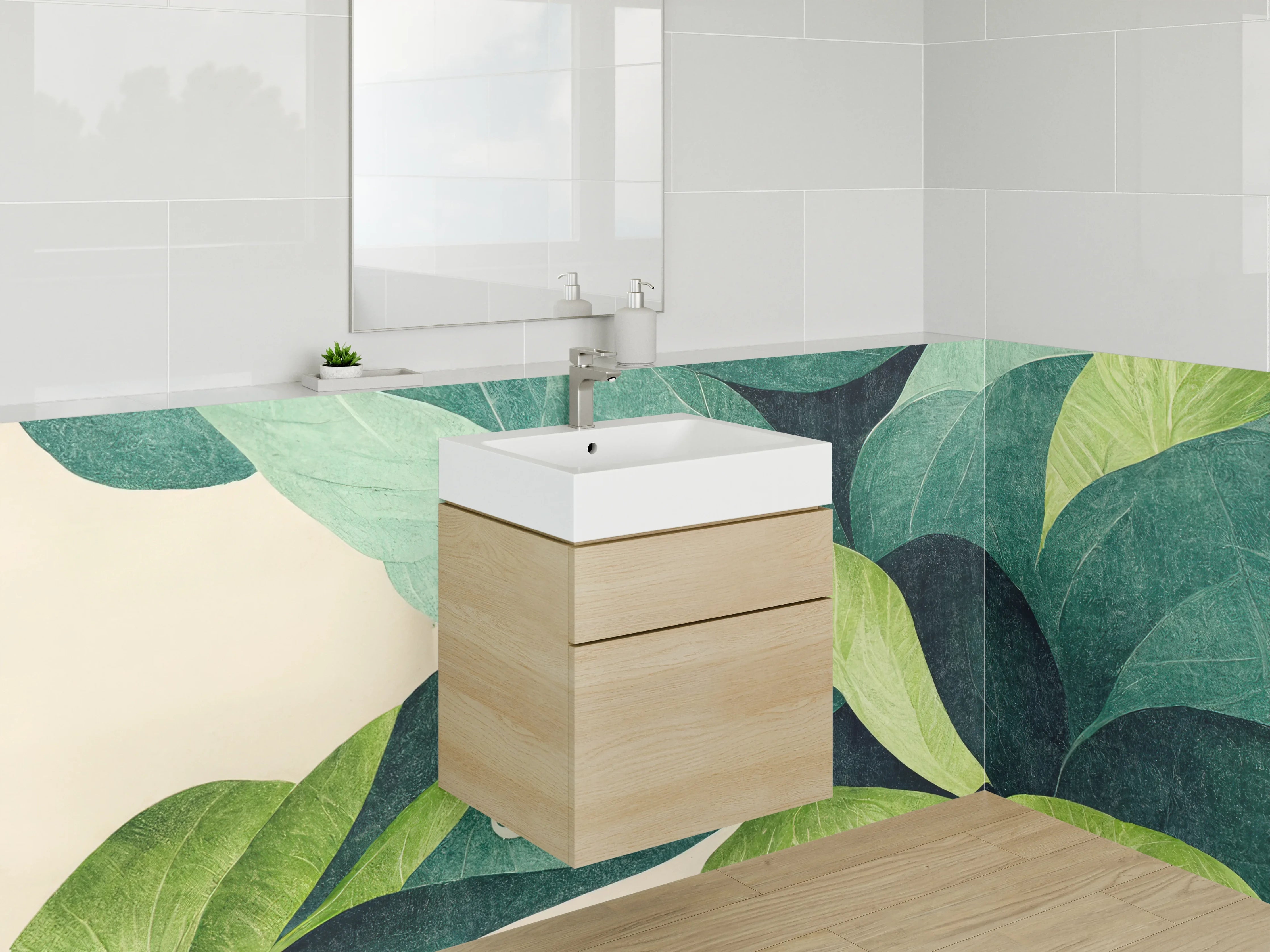 Waschbecken-Rückwand - Grüne Blatt Aquarell Illustration