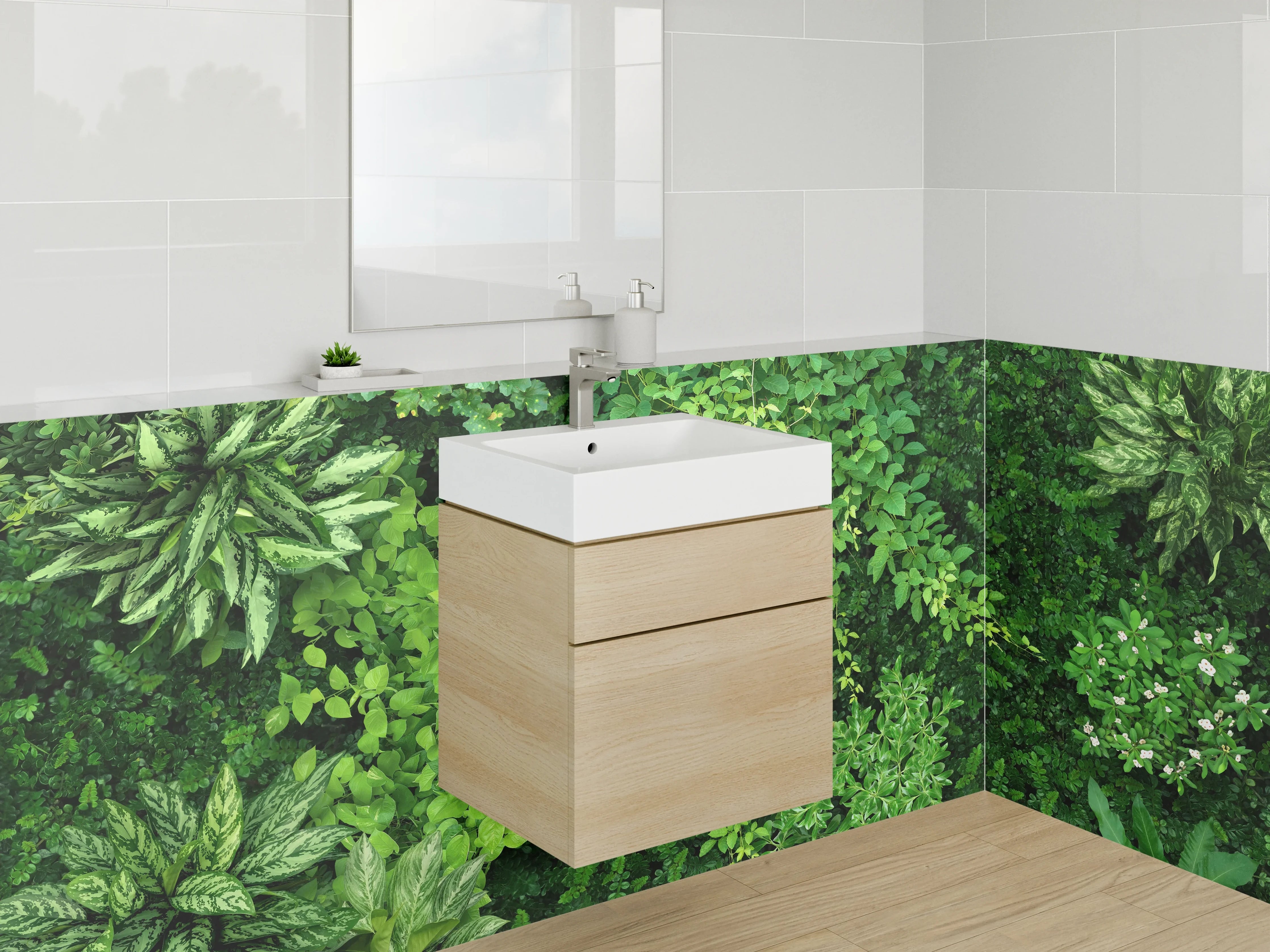 Waschbecken-Rückwand - Grüne Dschungel Pflanzen Wanddekor