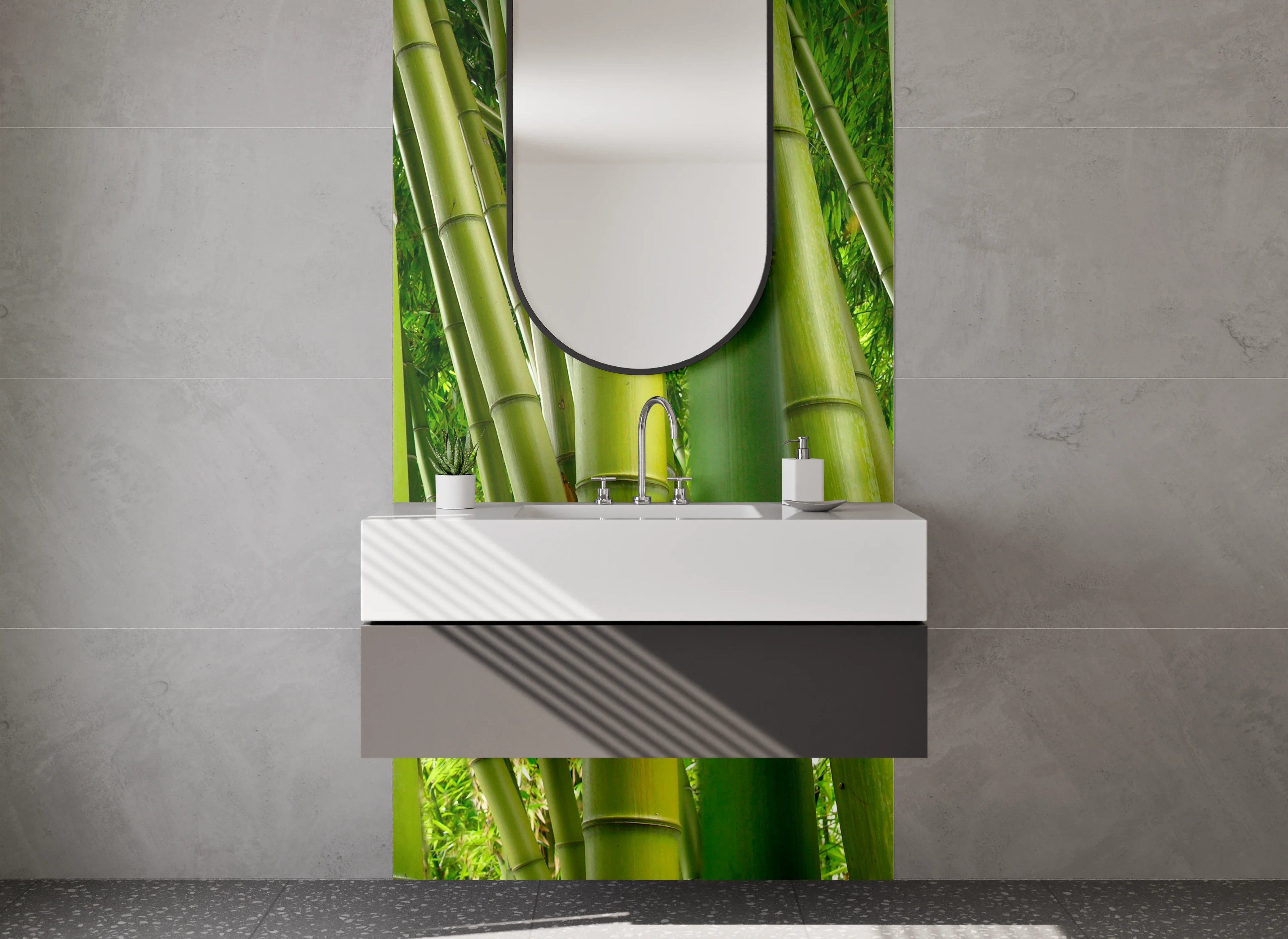 Waschbecken-Rückwand - Grüner Bambus mit frischer Natur-Atmosphäre
