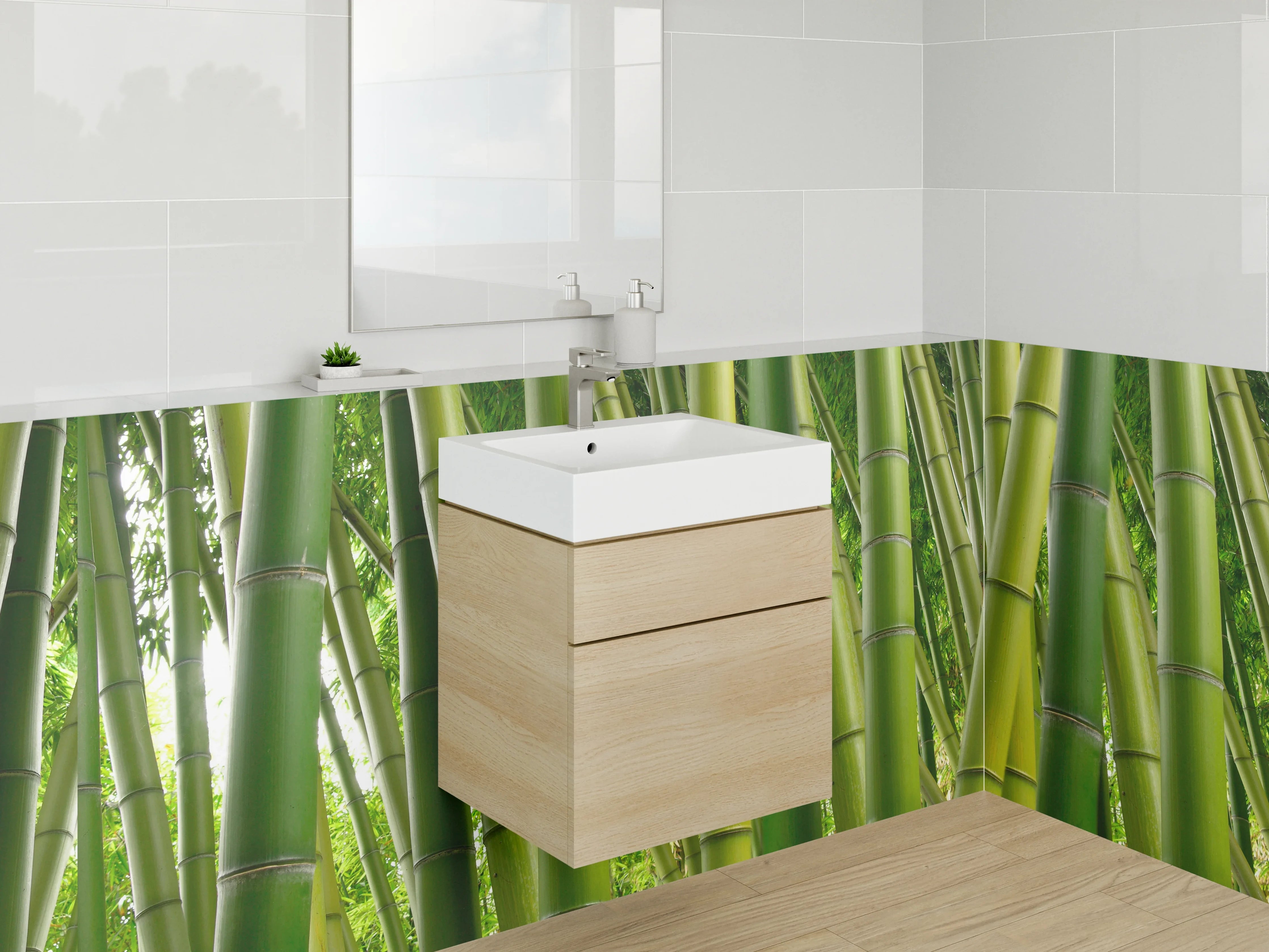 Waschbecken-Rückwand - Grüner Bambus mit frischer Natur-Atmosphäre