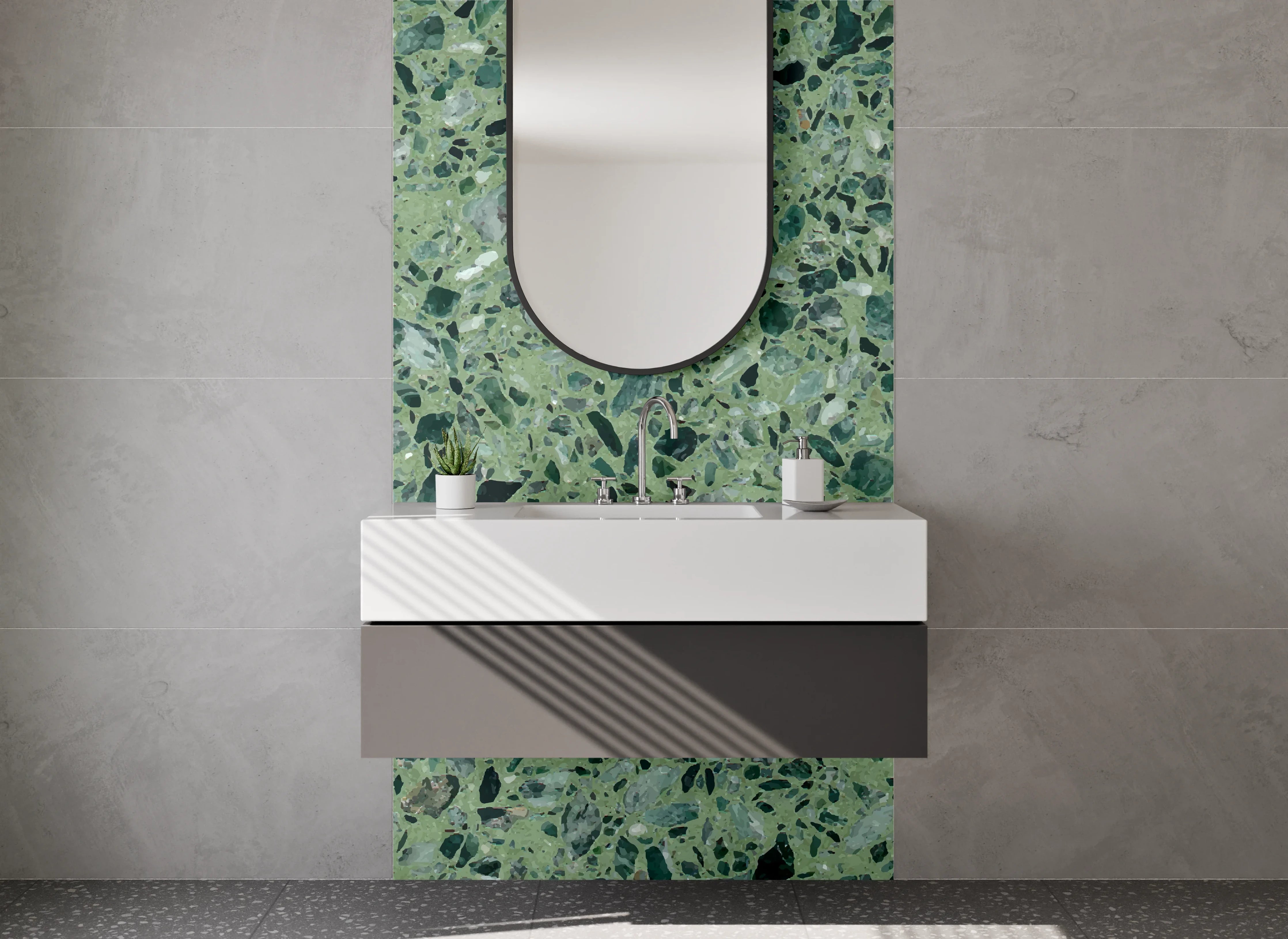 Waschbecken-Rückwand - Grüner Terrazzo-Optik Spritzschutz