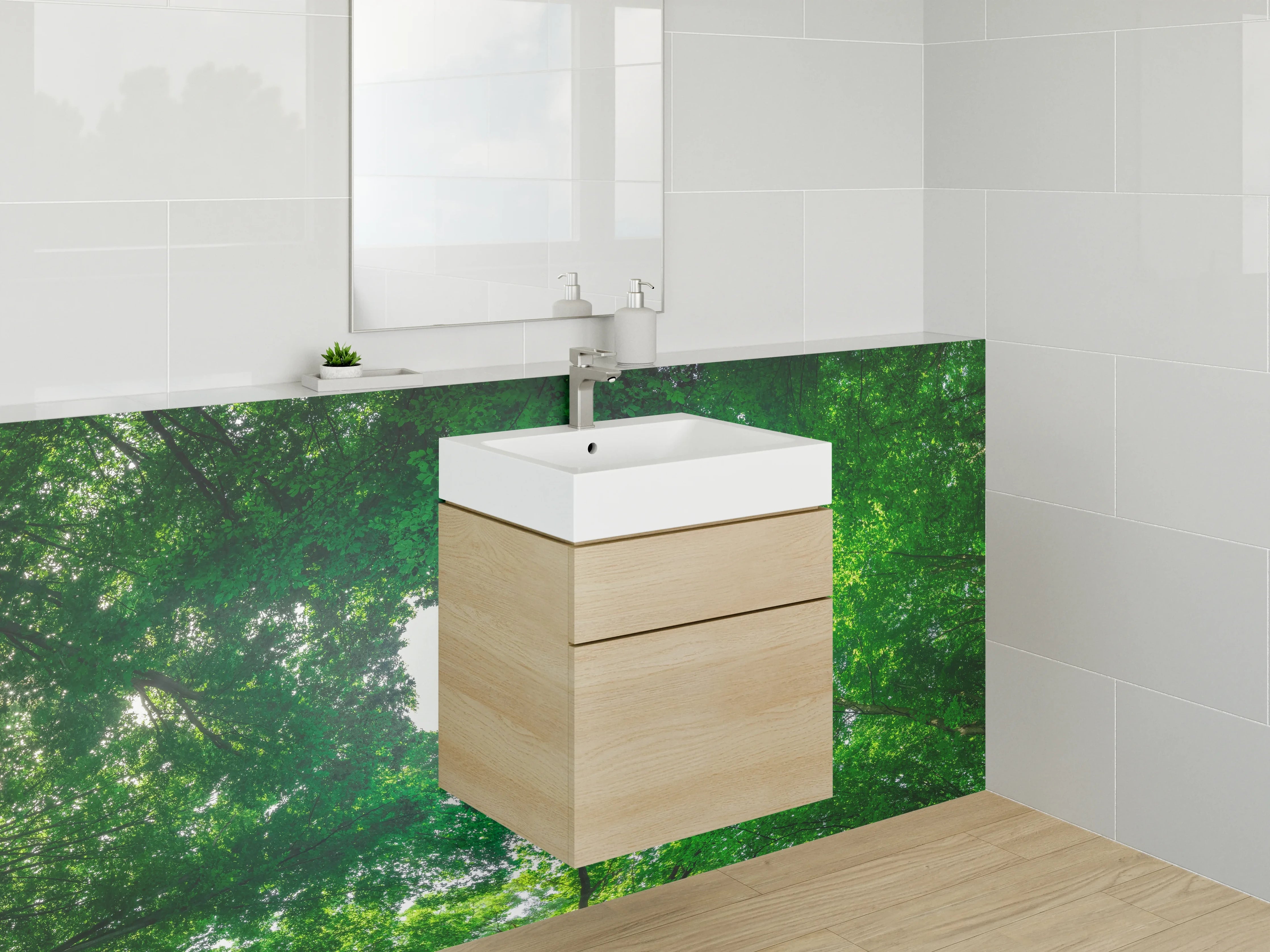 Waschbecken-Rückwand - Grüner Wald mit Himmelssicht