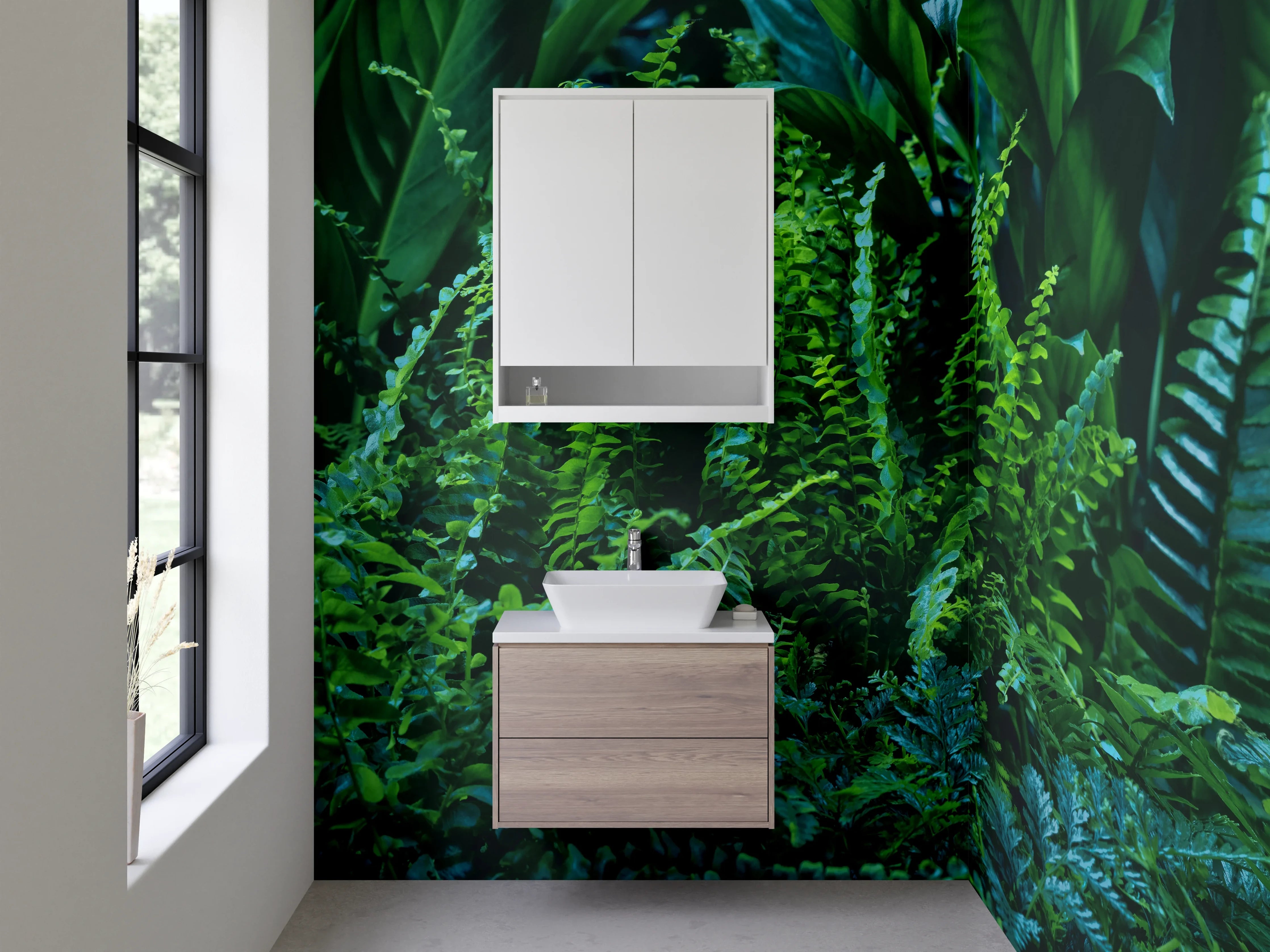 Waschbecken-Rückwand - Grünes Dschungel-Feeling mit üppiger Pflanzenvielfalt
