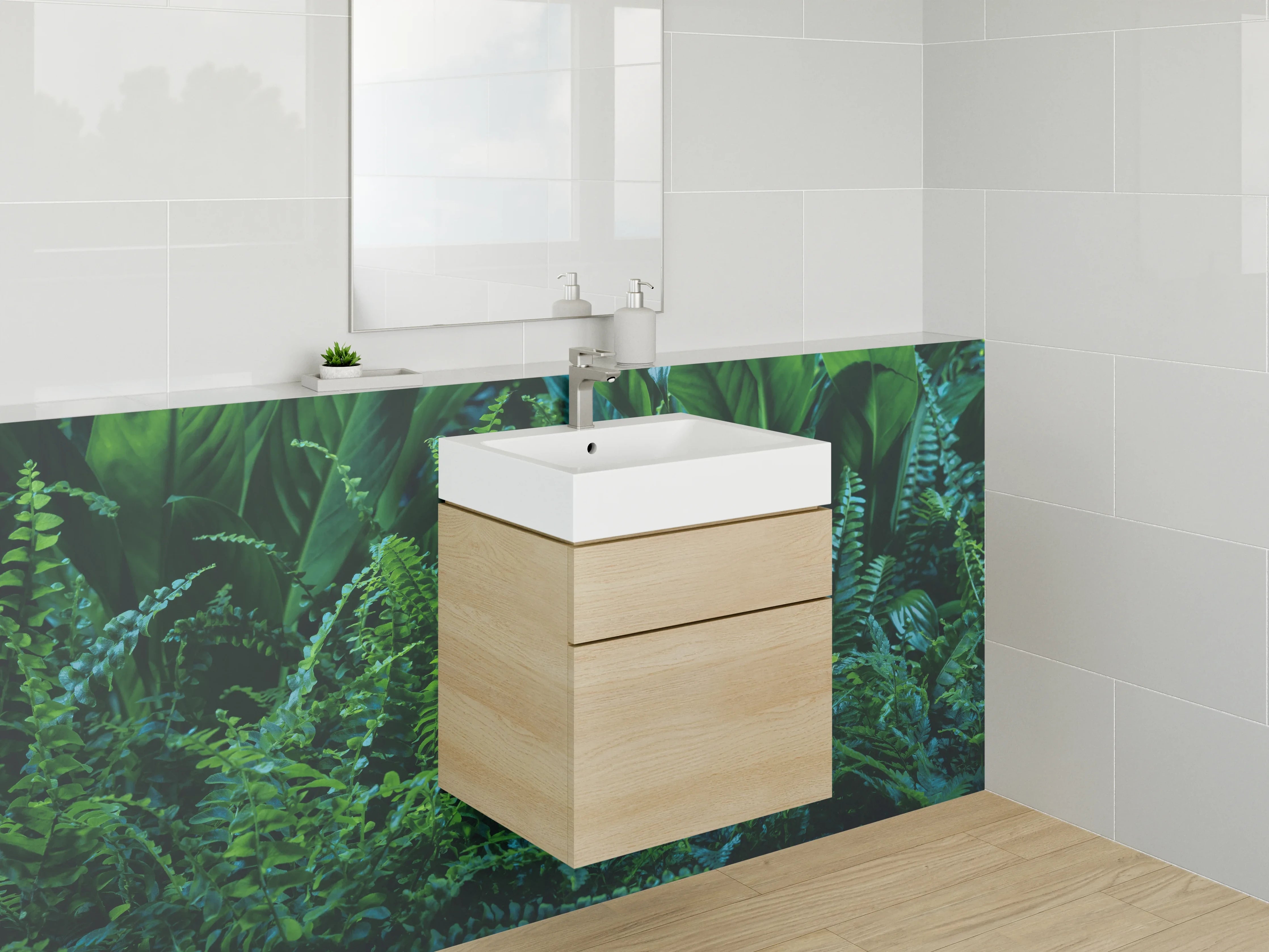 Waschbecken-Rückwand - Grünes Dschungel-Feeling mit üppiger Pflanzenvielfalt