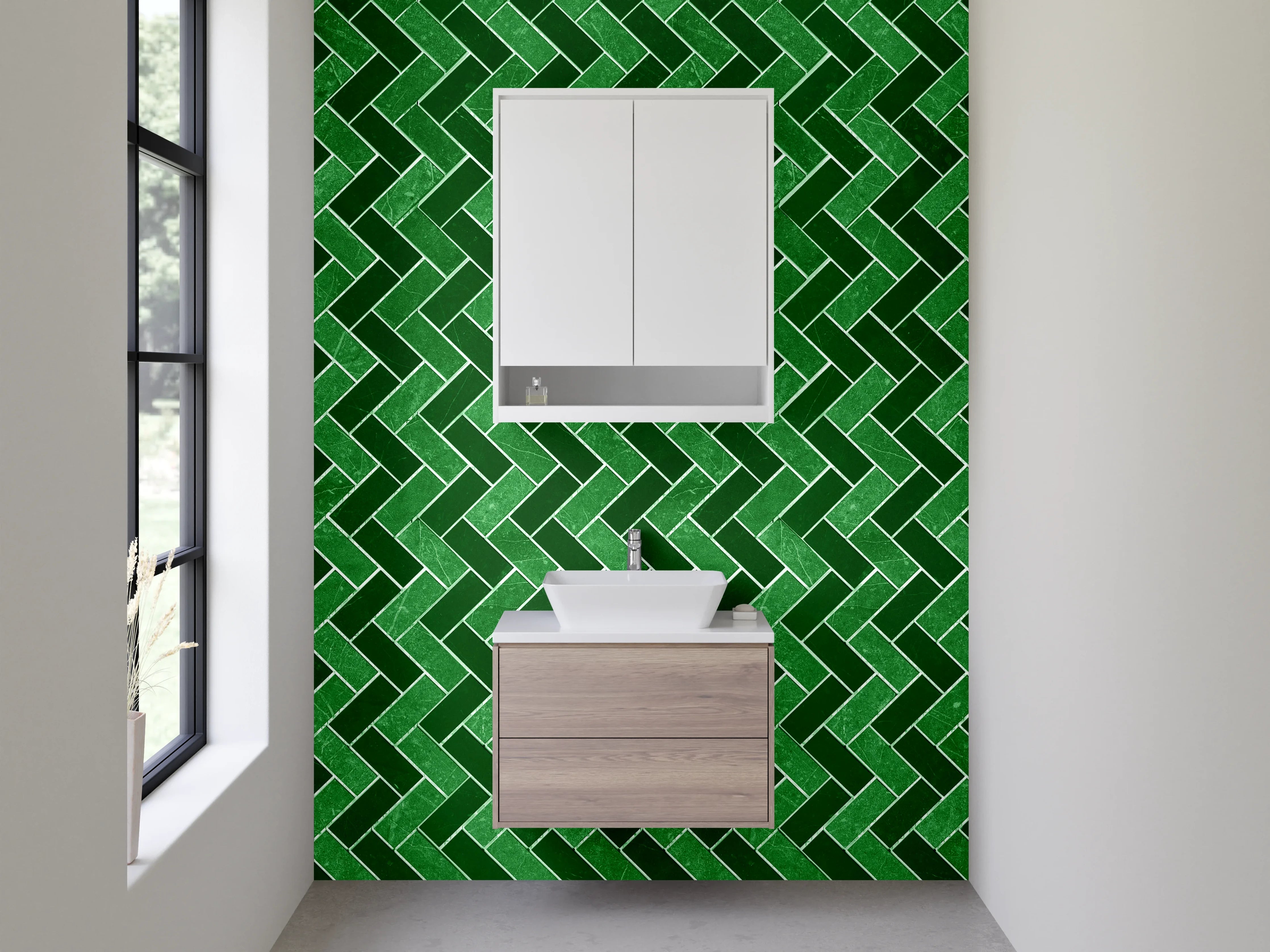 Waschbecken-Rückwand - Grünes Mosaik Zickzack Muster