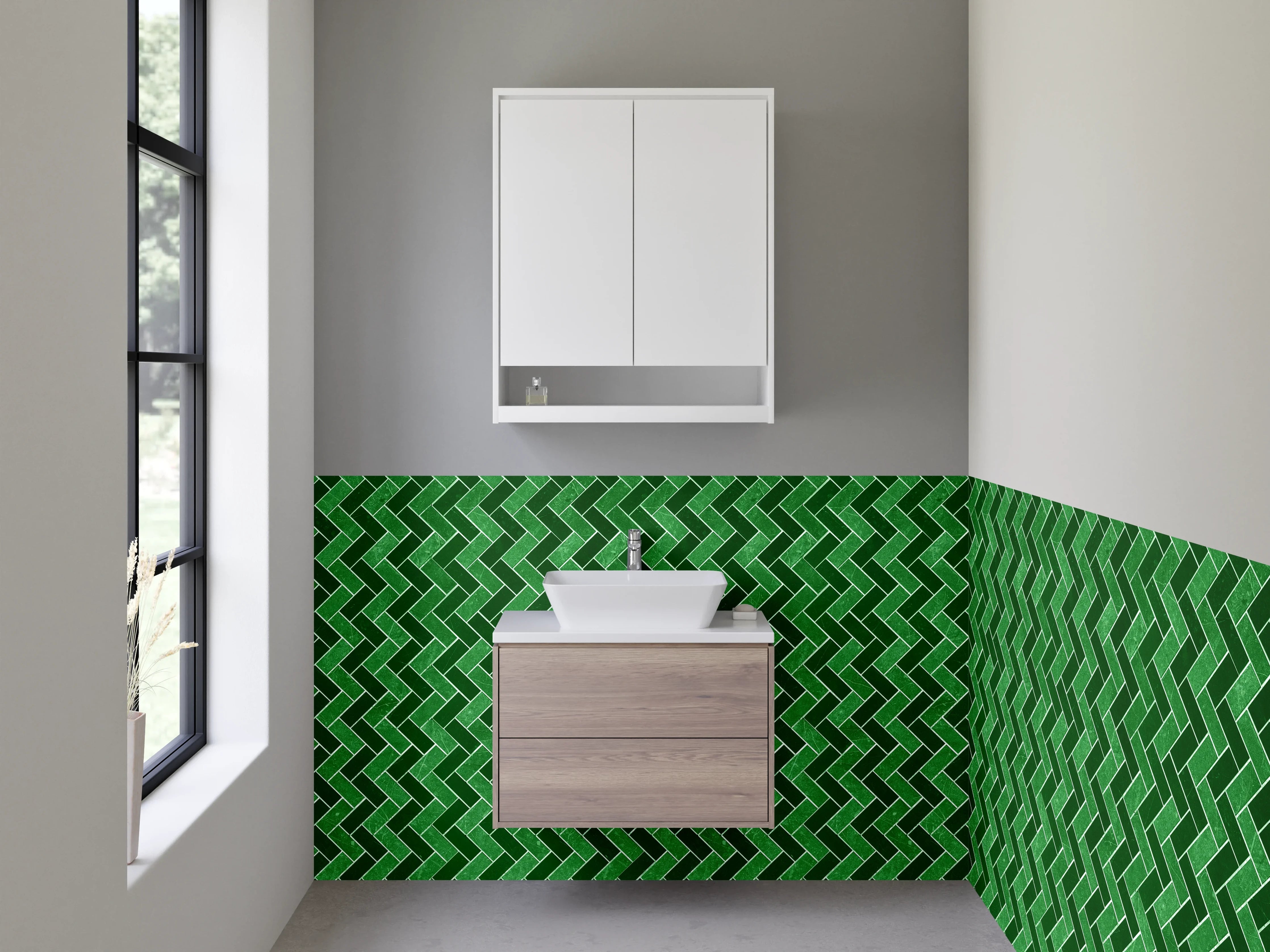 Waschbecken-Rückwand - Grünes Mosaik Zickzack Muster