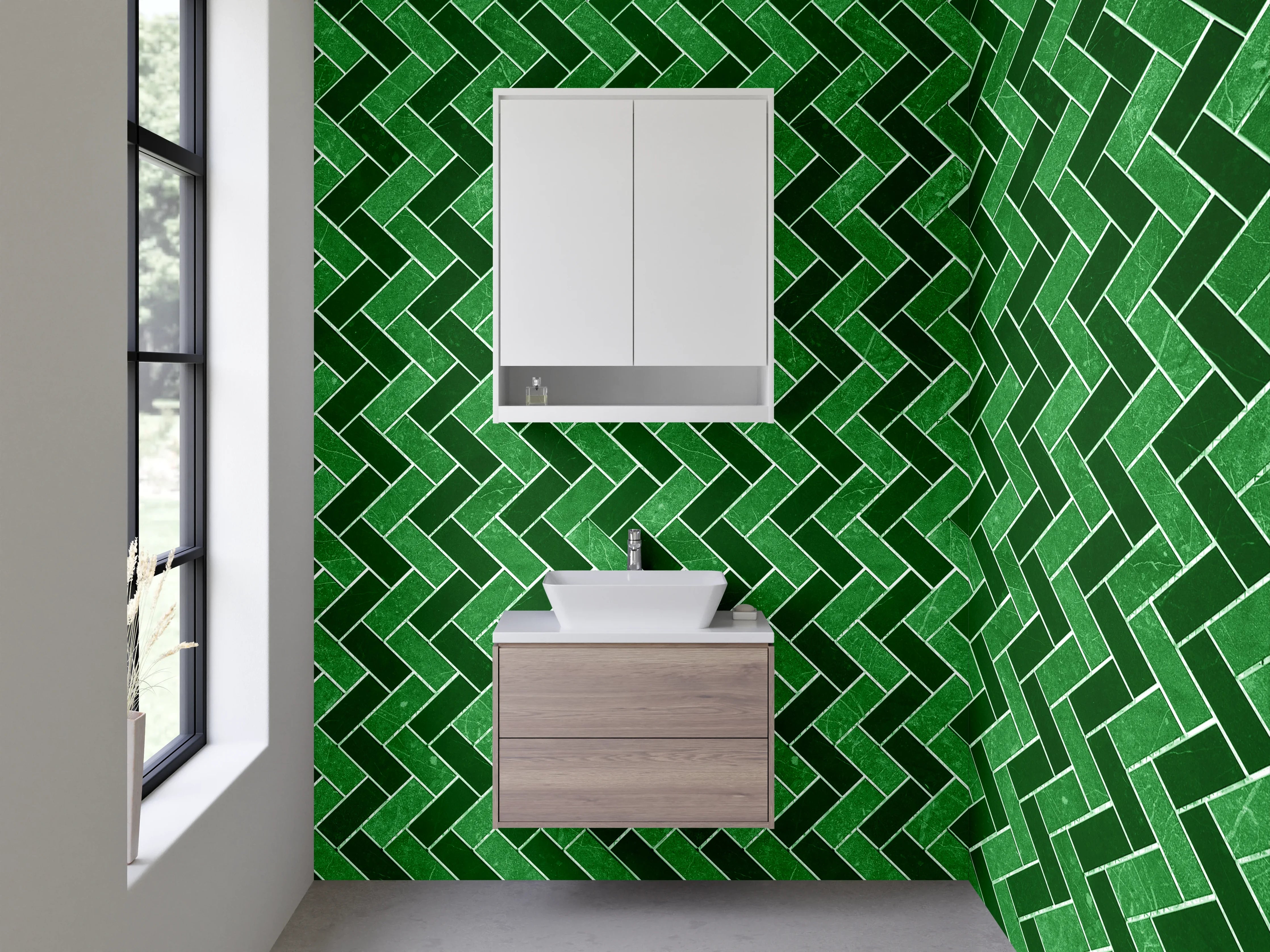Waschbecken-Rückwand - Grünes Mosaik Zickzack Muster