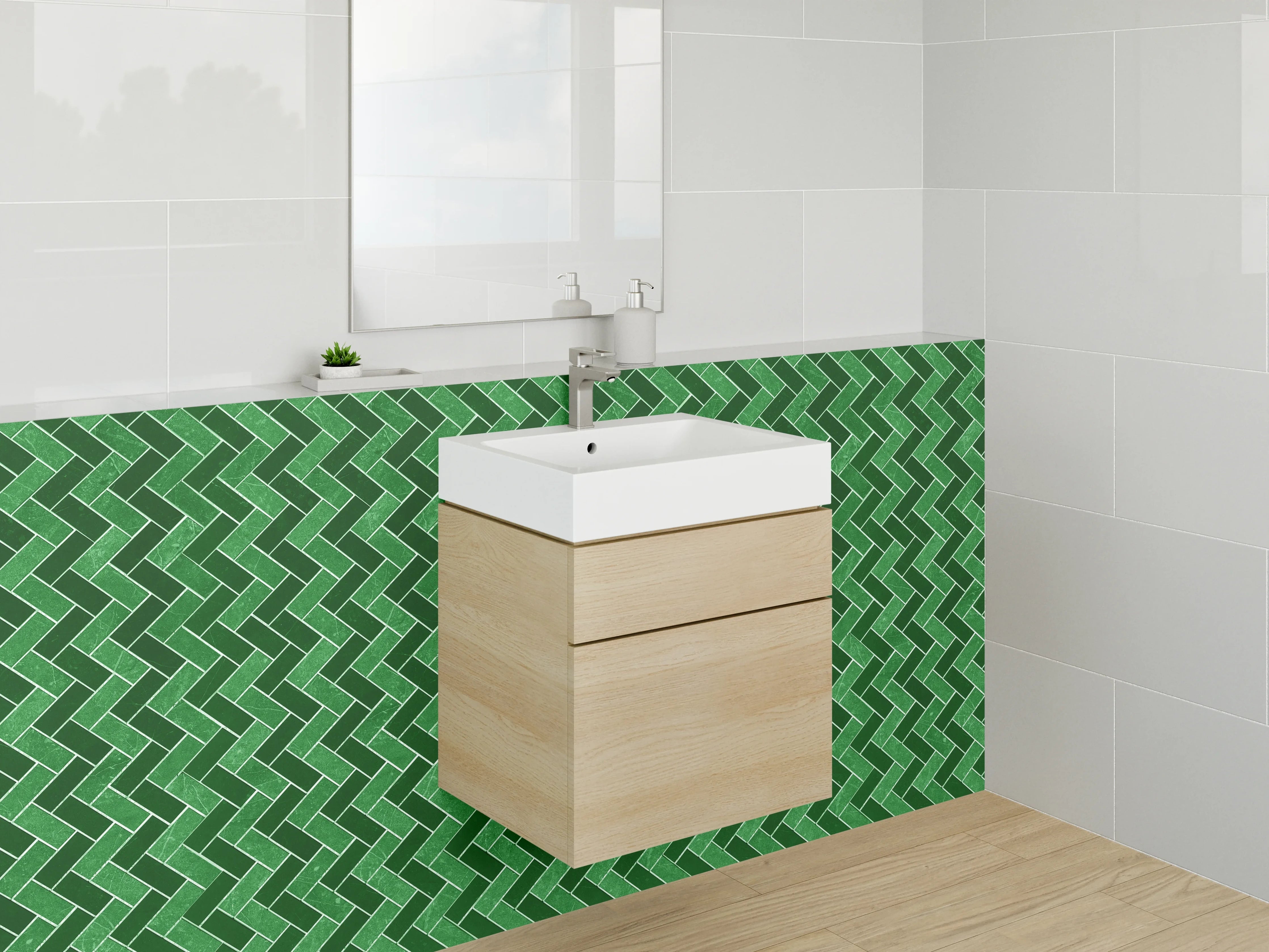 Waschbecken-Rückwand - Grünes Mosaik Zickzack Muster