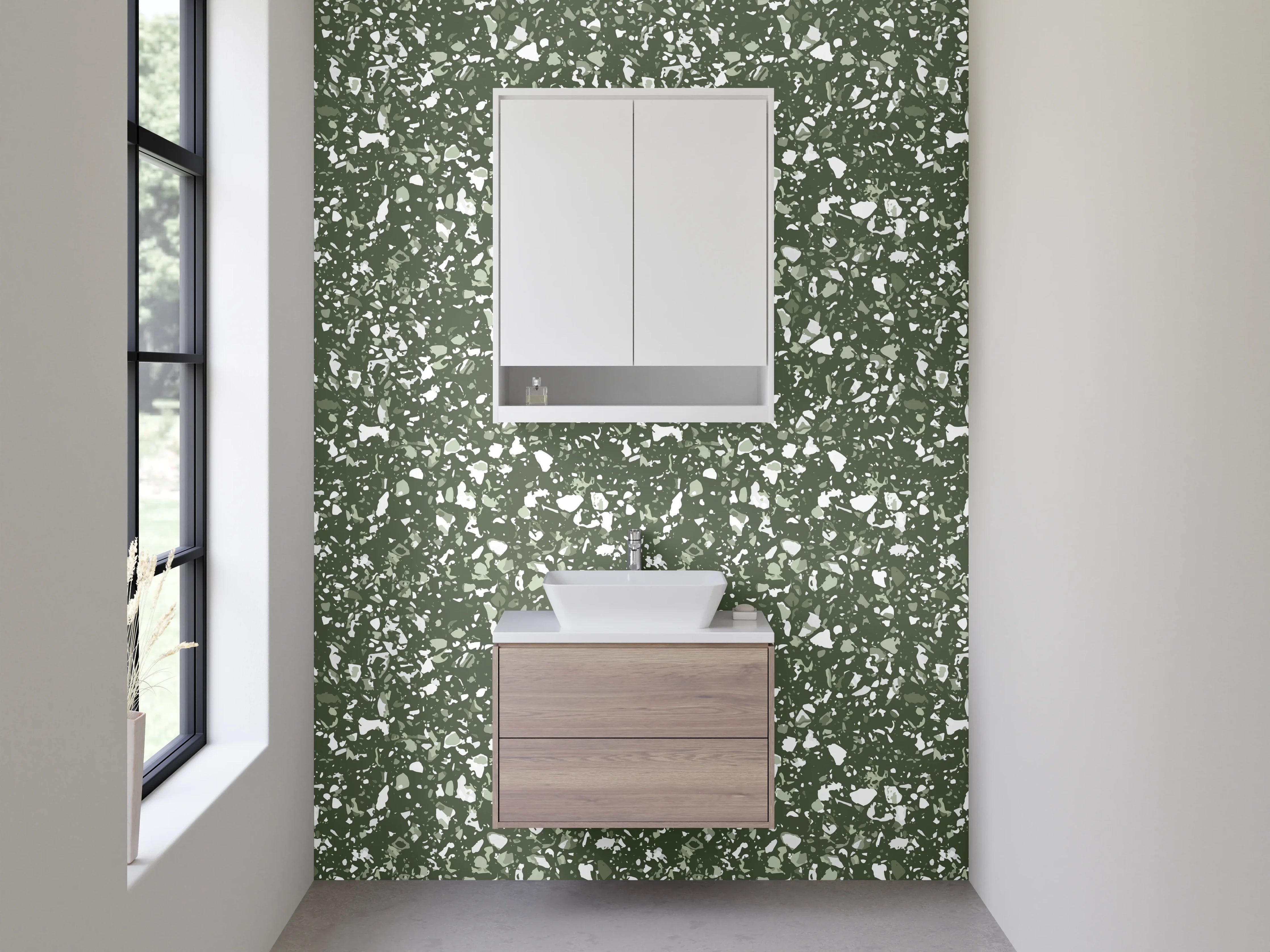 Waschbecken-Rückwand - Grünes Mosaikmuster Naturstein-Optik