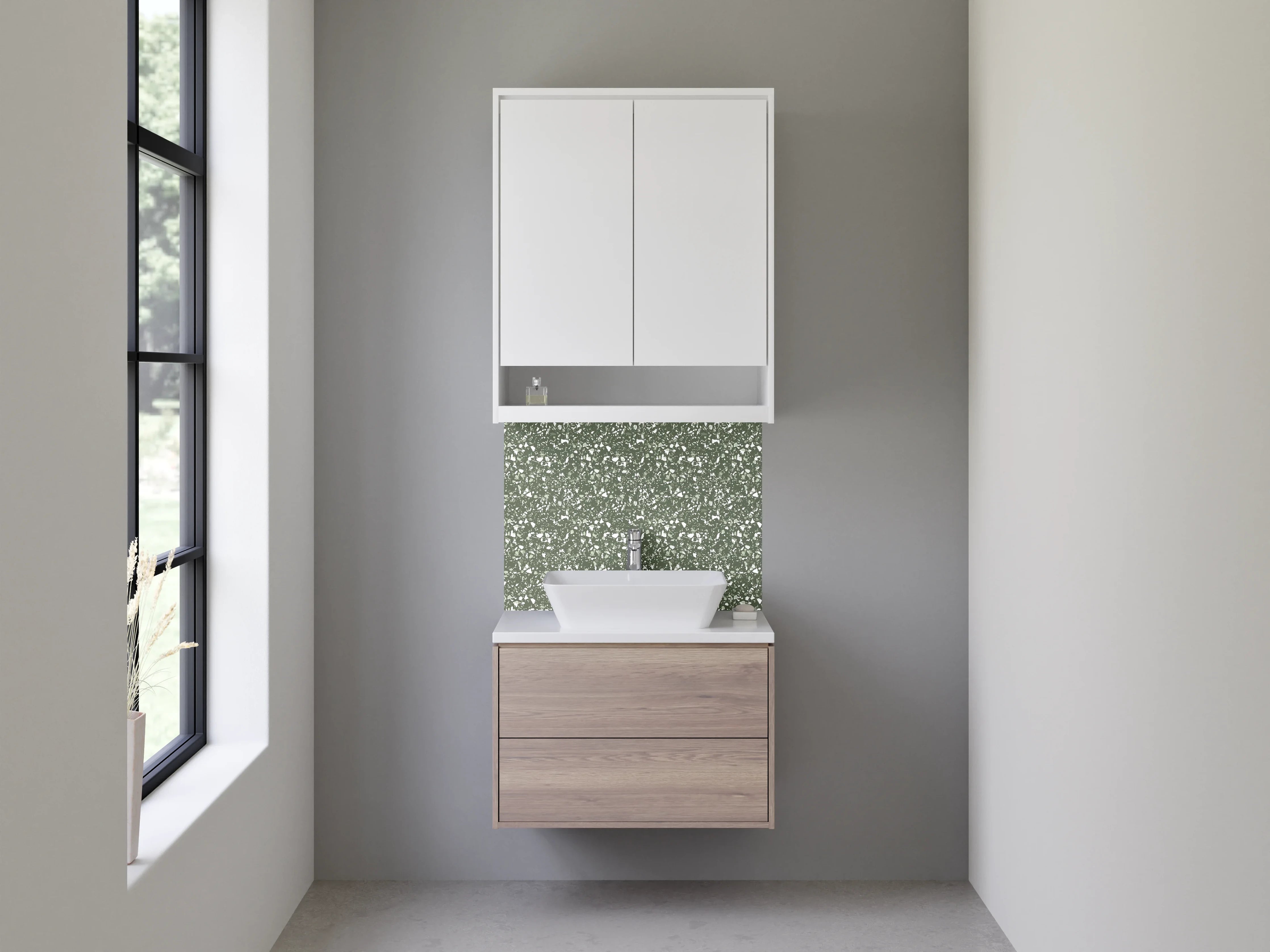 Waschbecken-Rückwand - Grünes Mosaikmuster Naturstein-Optik