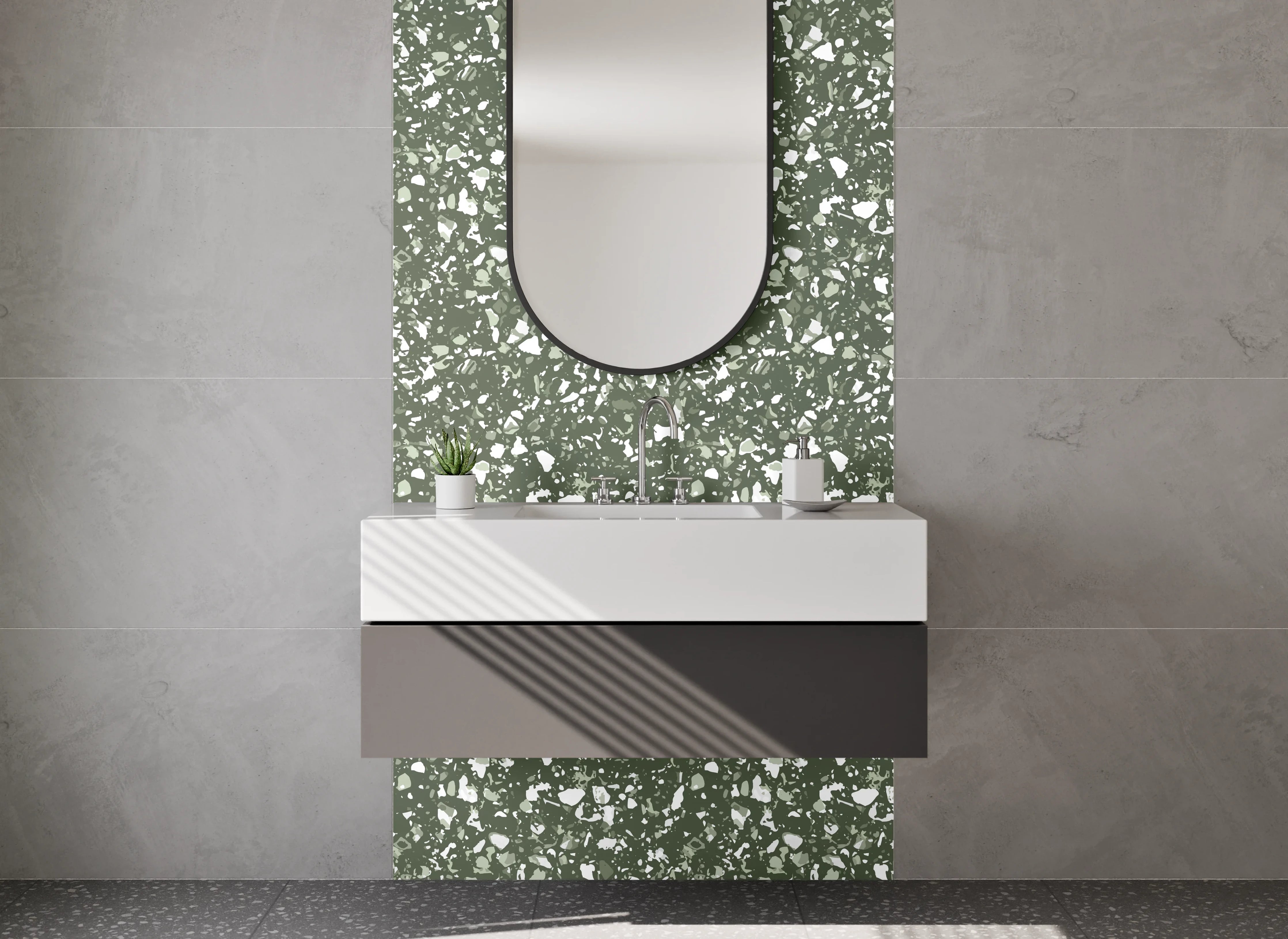 Waschbecken-Rückwand - Grünes Mosaikmuster Naturstein-Optik