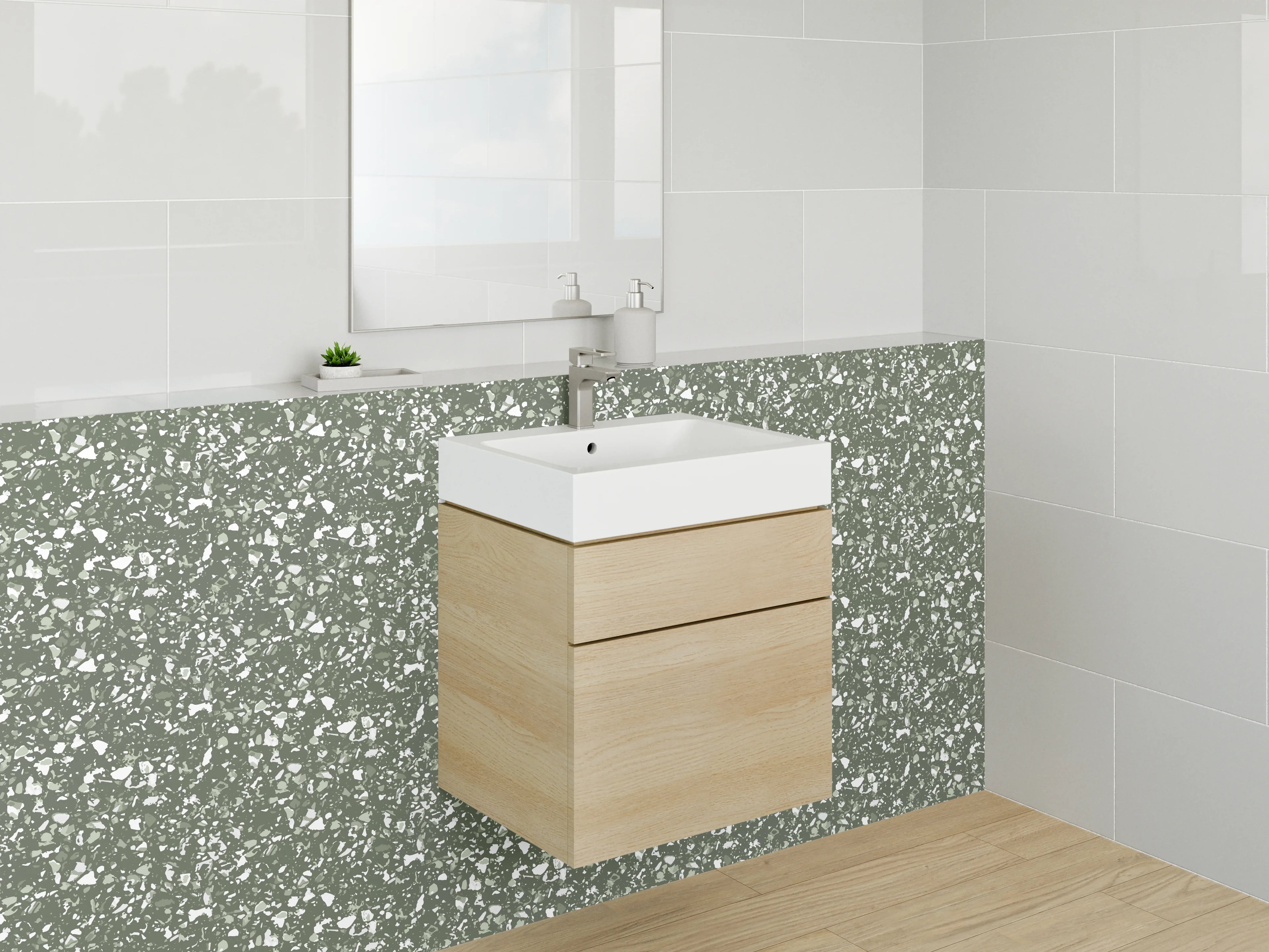 Waschbecken-Rückwand - Grünes Mosaikmuster Naturstein-Optik