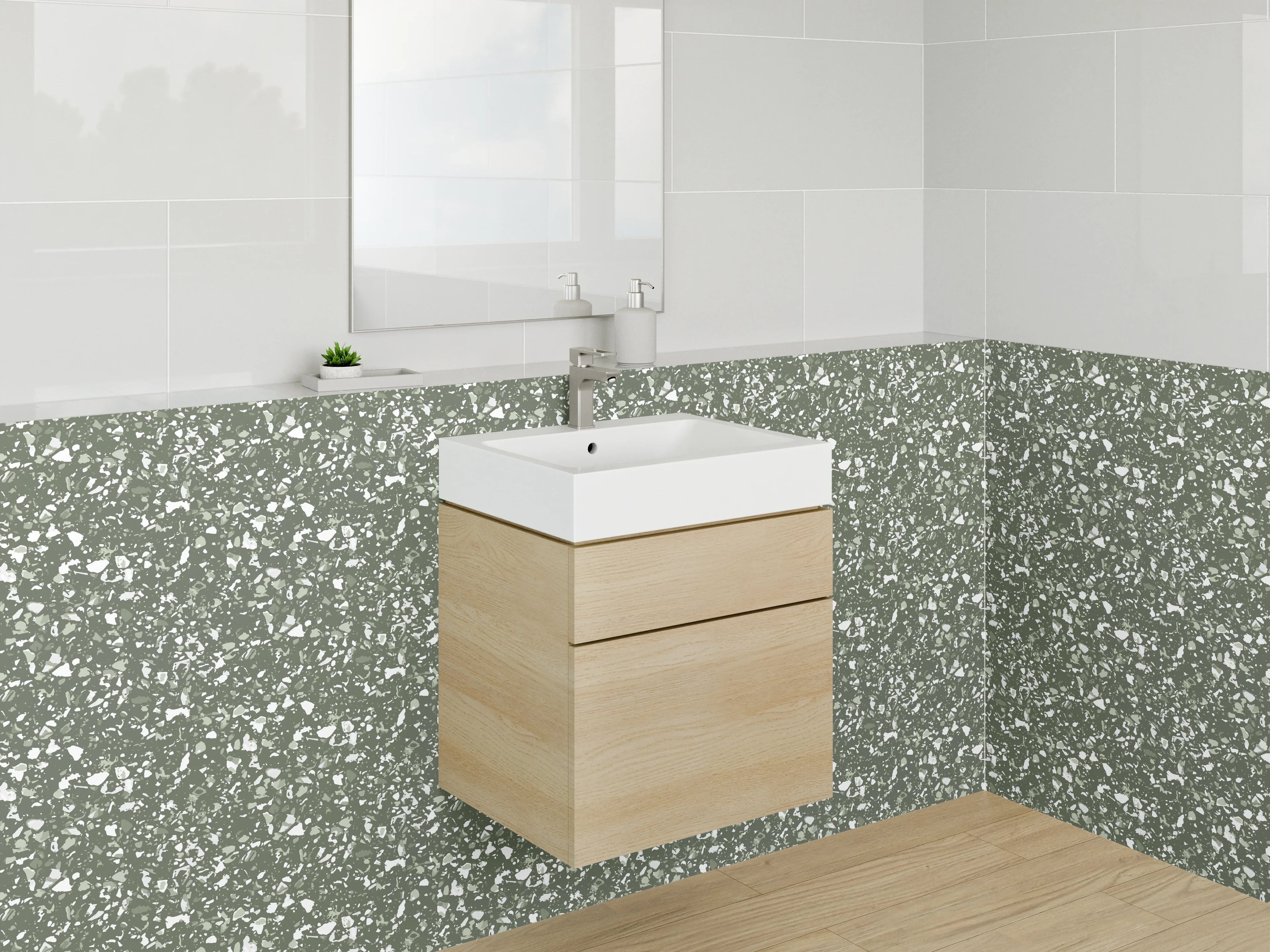 Waschbecken-Rückwand - Grünes Mosaikmuster Naturstein-Optik