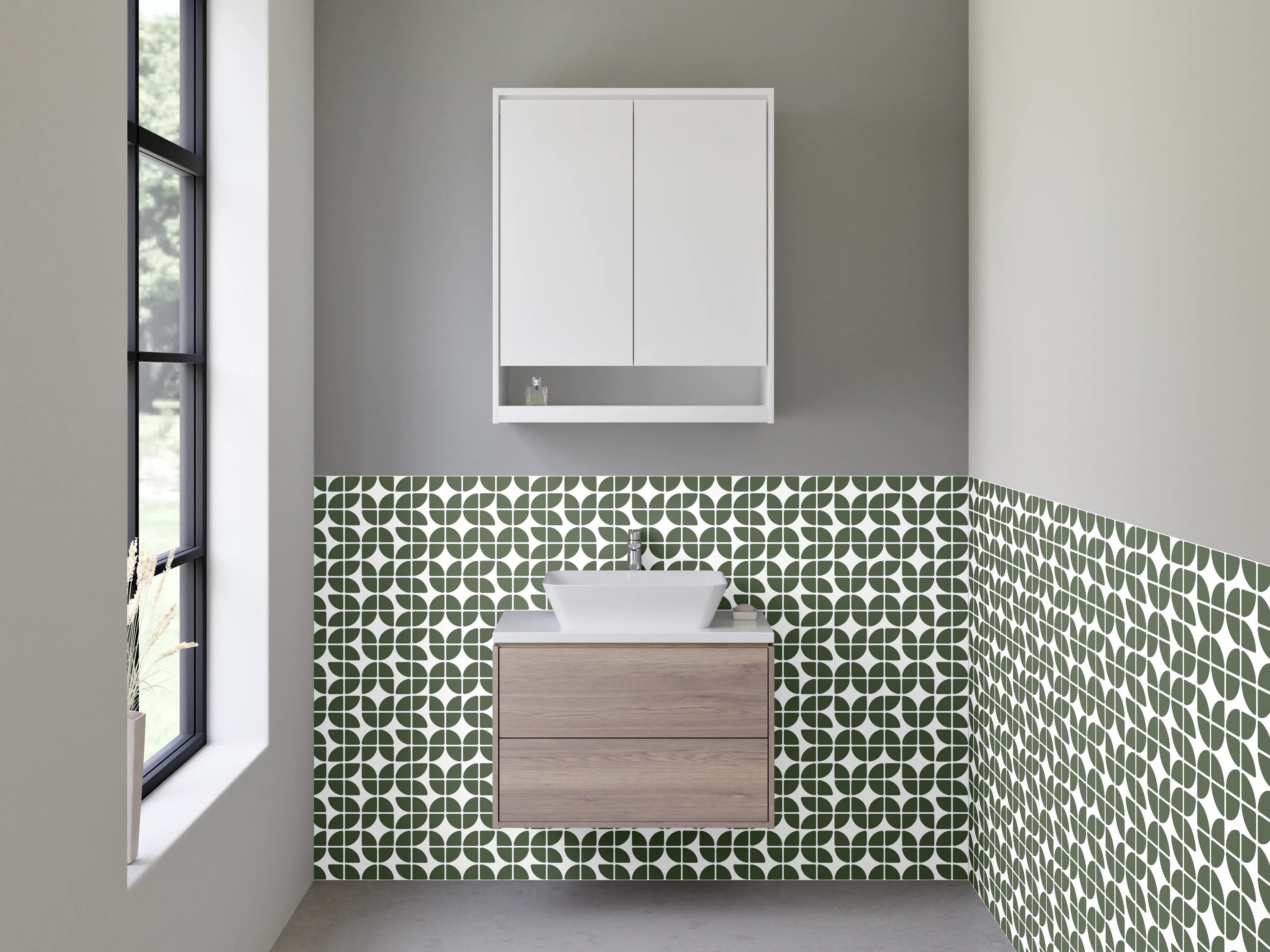 Waschbecken-Rückwand - Grünes Retro-Design mit grauen Akzenten
