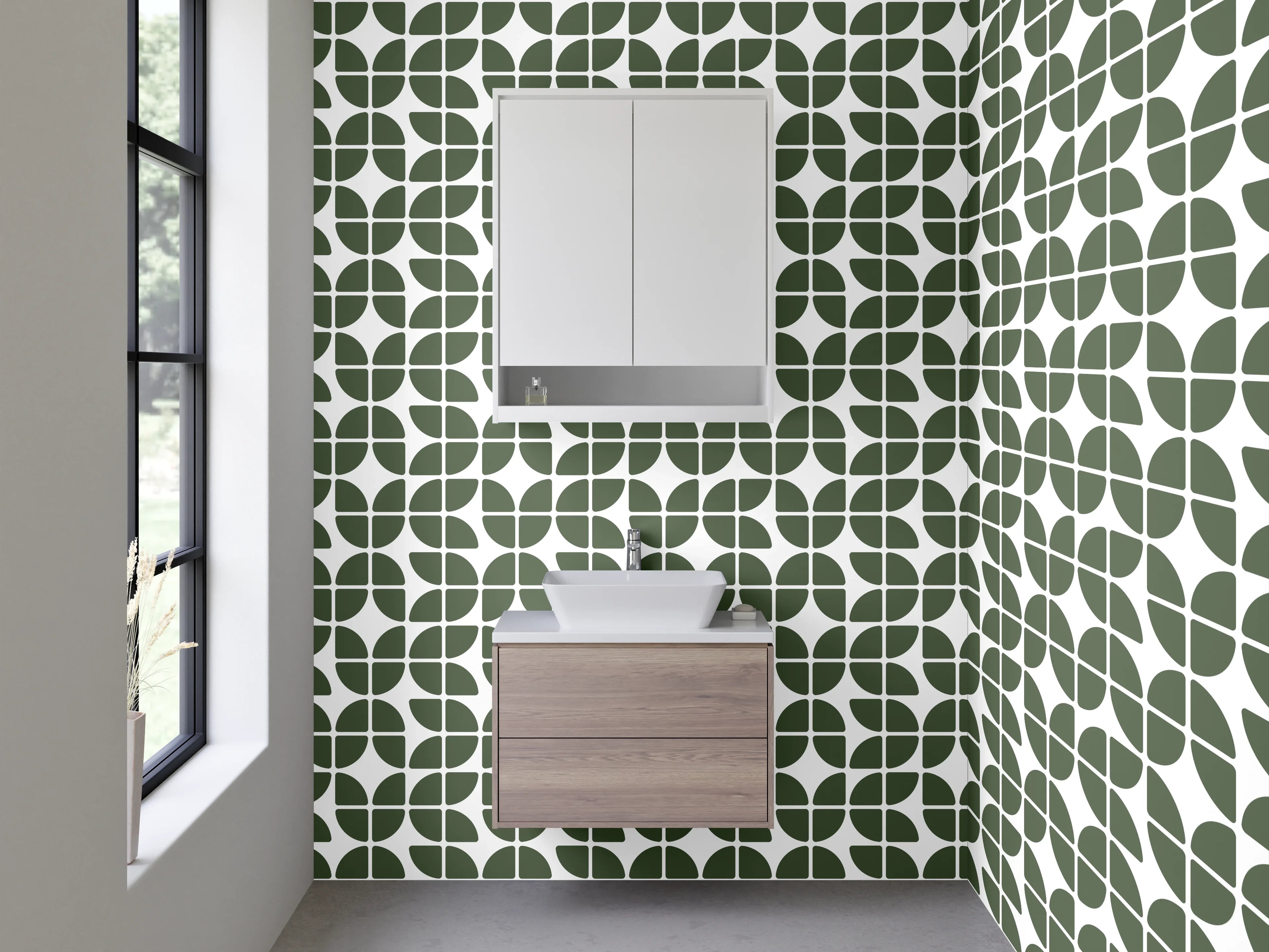Waschbecken-Rückwand - Grünes Retro-Design mit grauen Akzenten