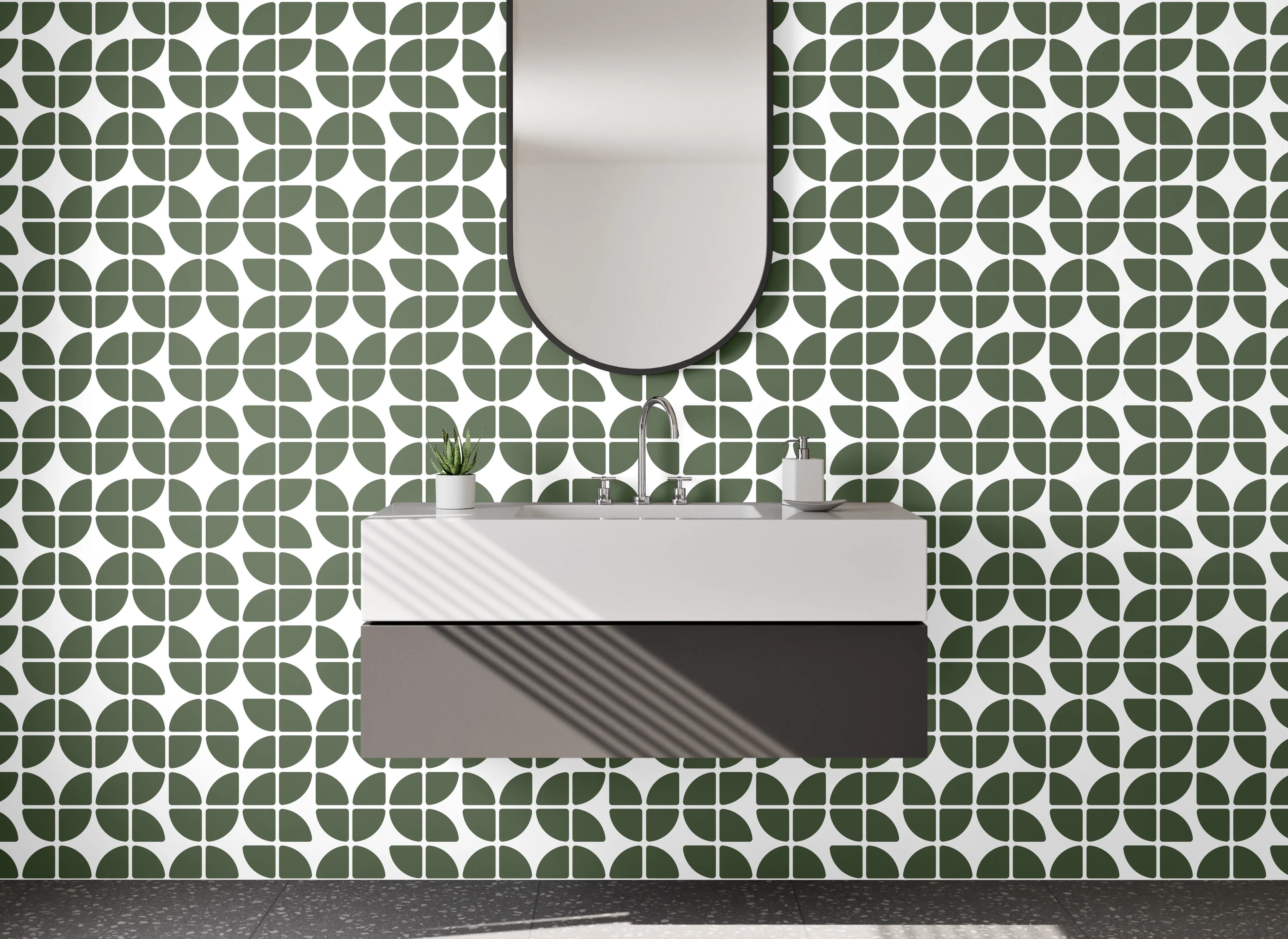 Waschbecken-Rückwand - Grünes Retro-Design mit grauen Akzenten