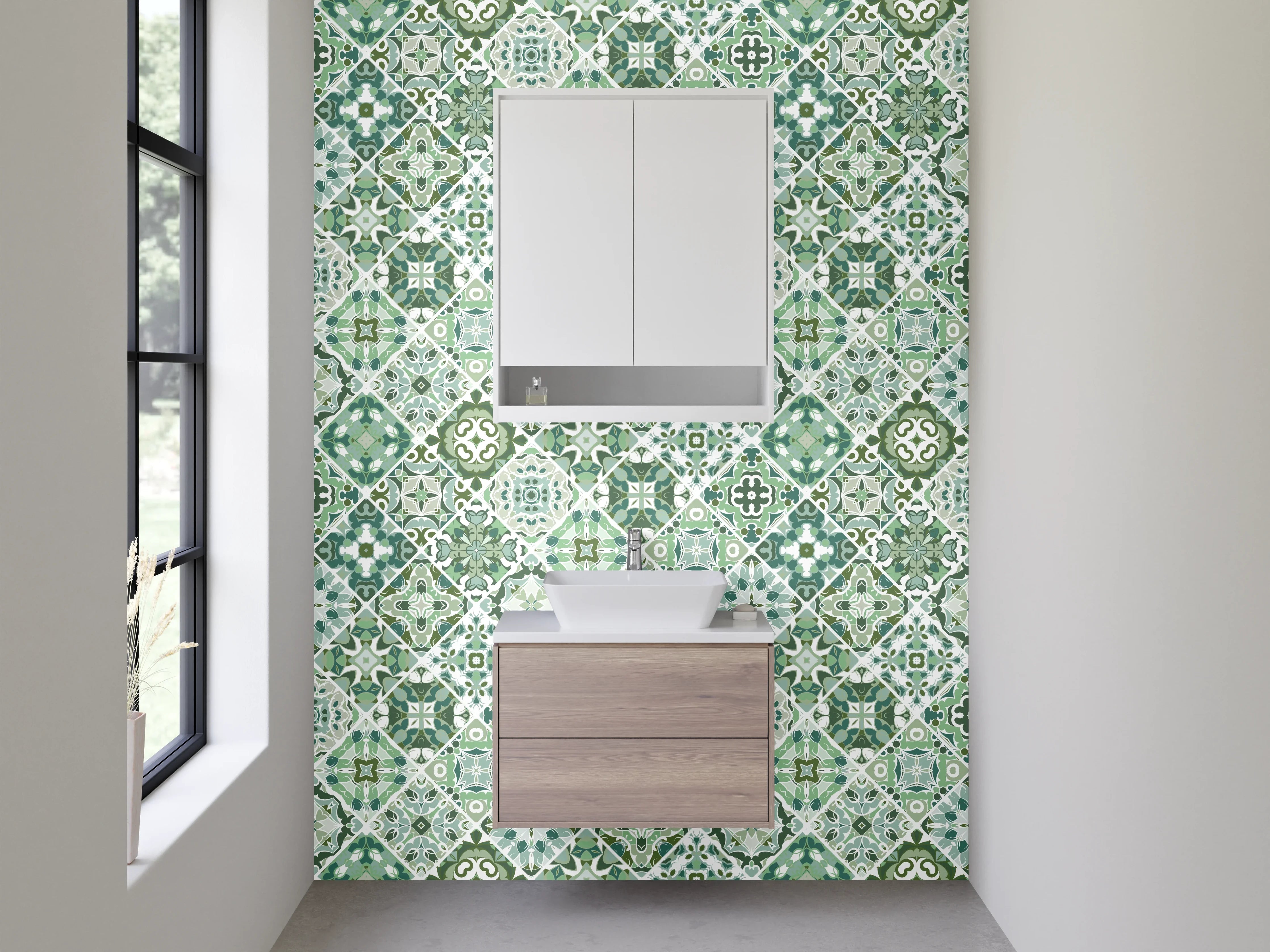 Waschbecken-Rückwand - Grünes Vintage-Mosaik-Muster Fliesenoptik