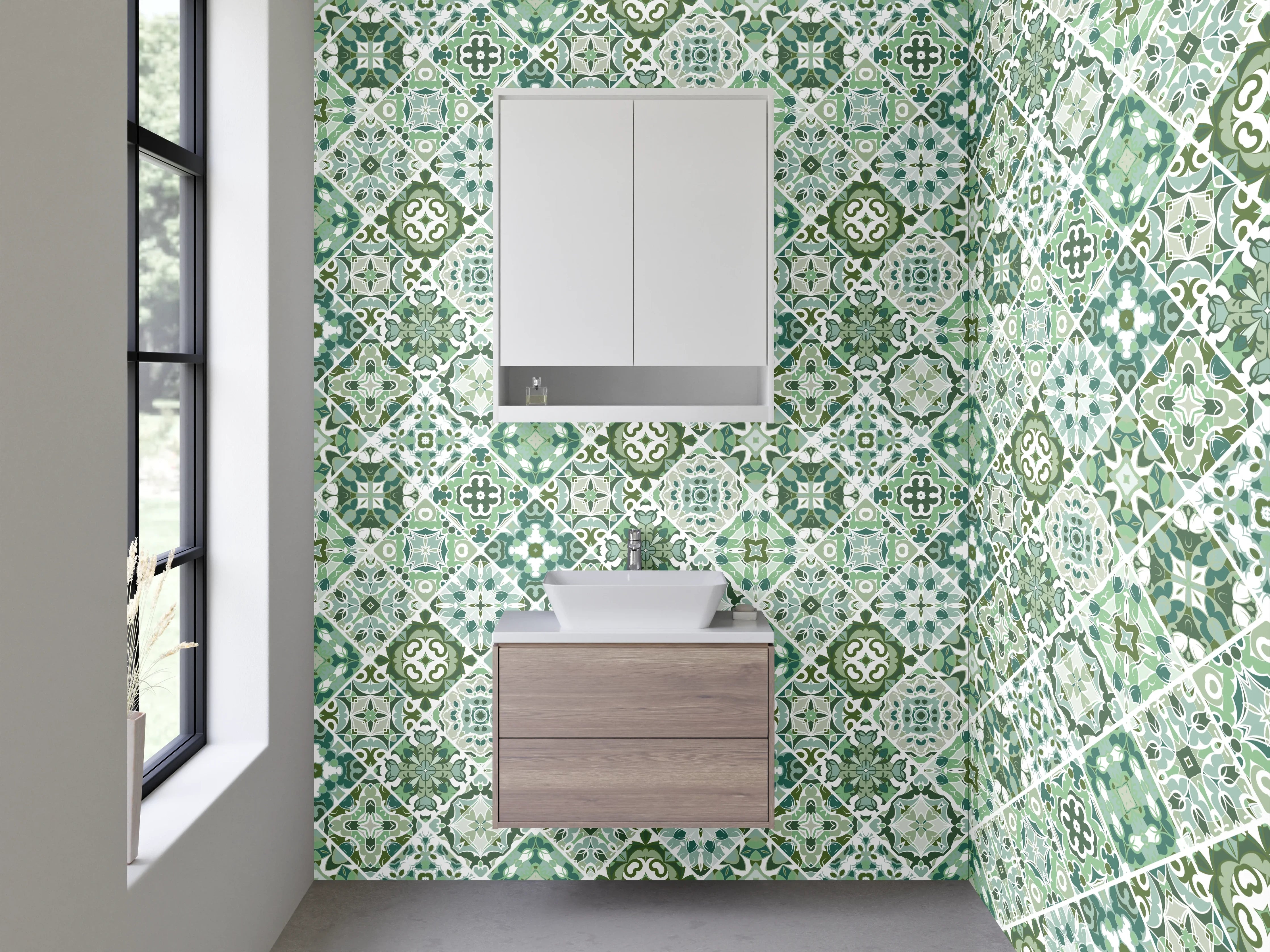 Waschbecken-Rückwand - Grünes Vintage-Mosaik-Muster Fliesenoptik