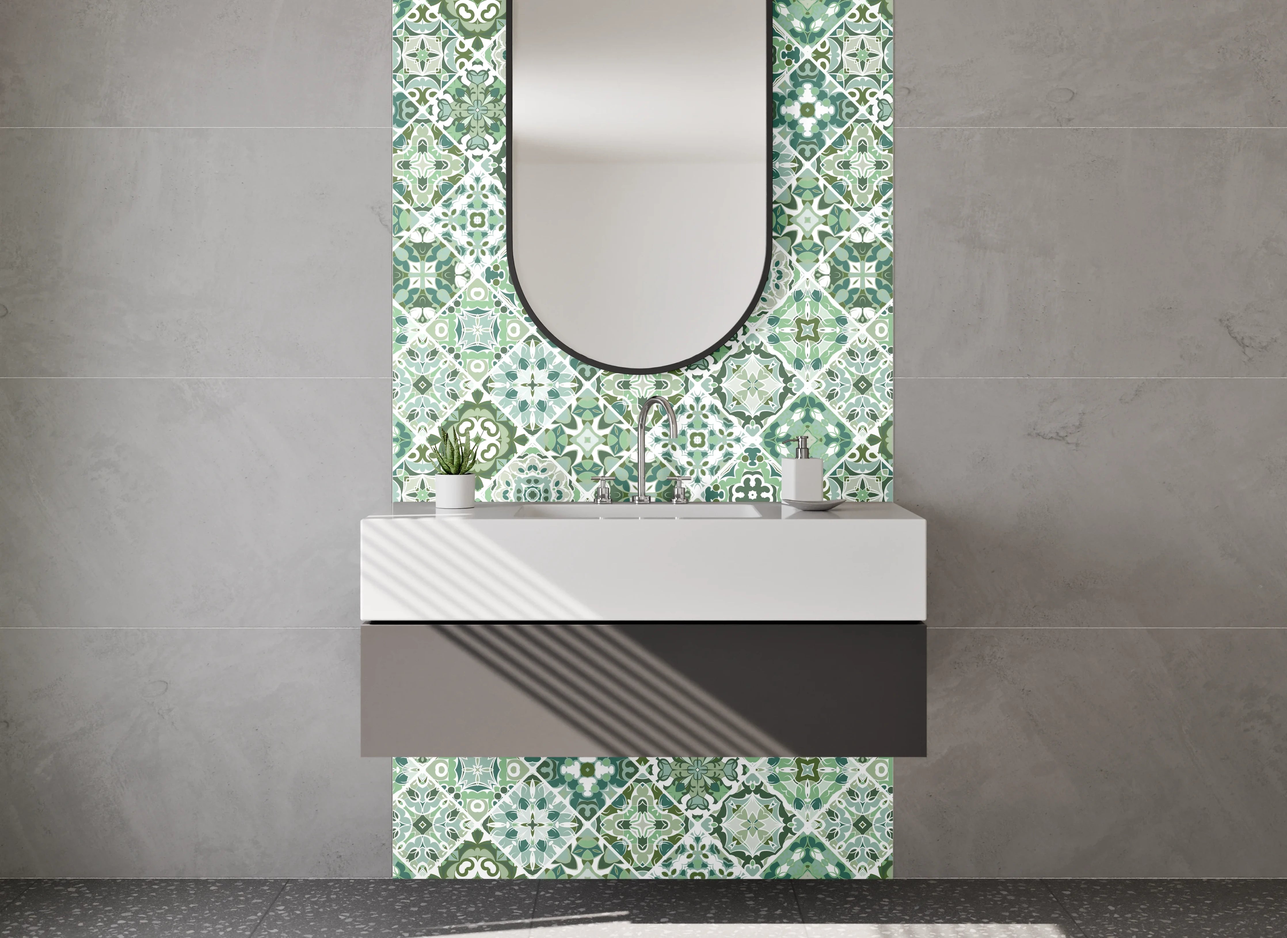 Waschbecken-Rückwand - Grünes Vintage-Mosaik-Muster Fliesenoptik