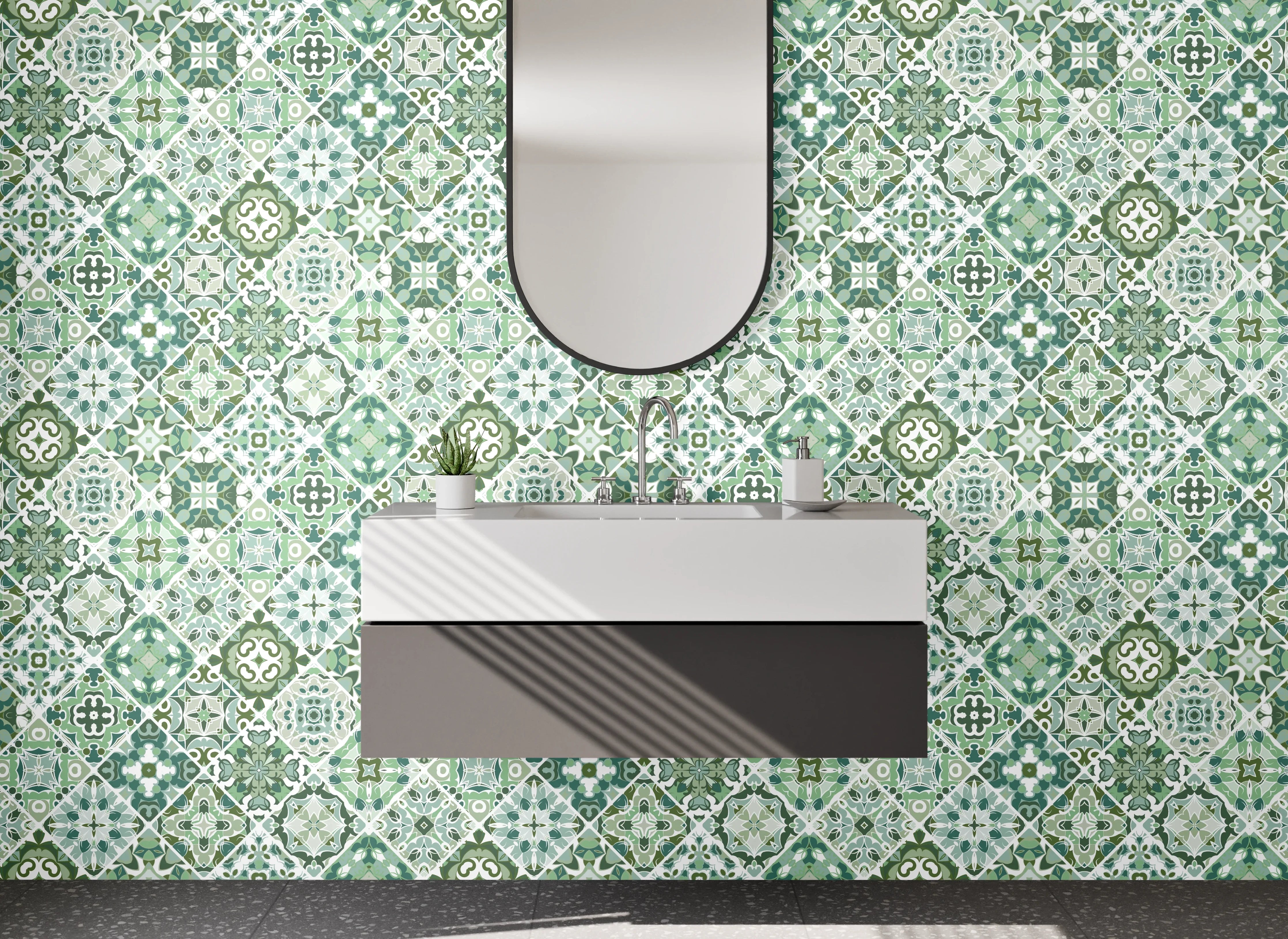 Waschbecken-Rückwand - Grünes Vintage-Mosaik-Muster Fliesenoptik