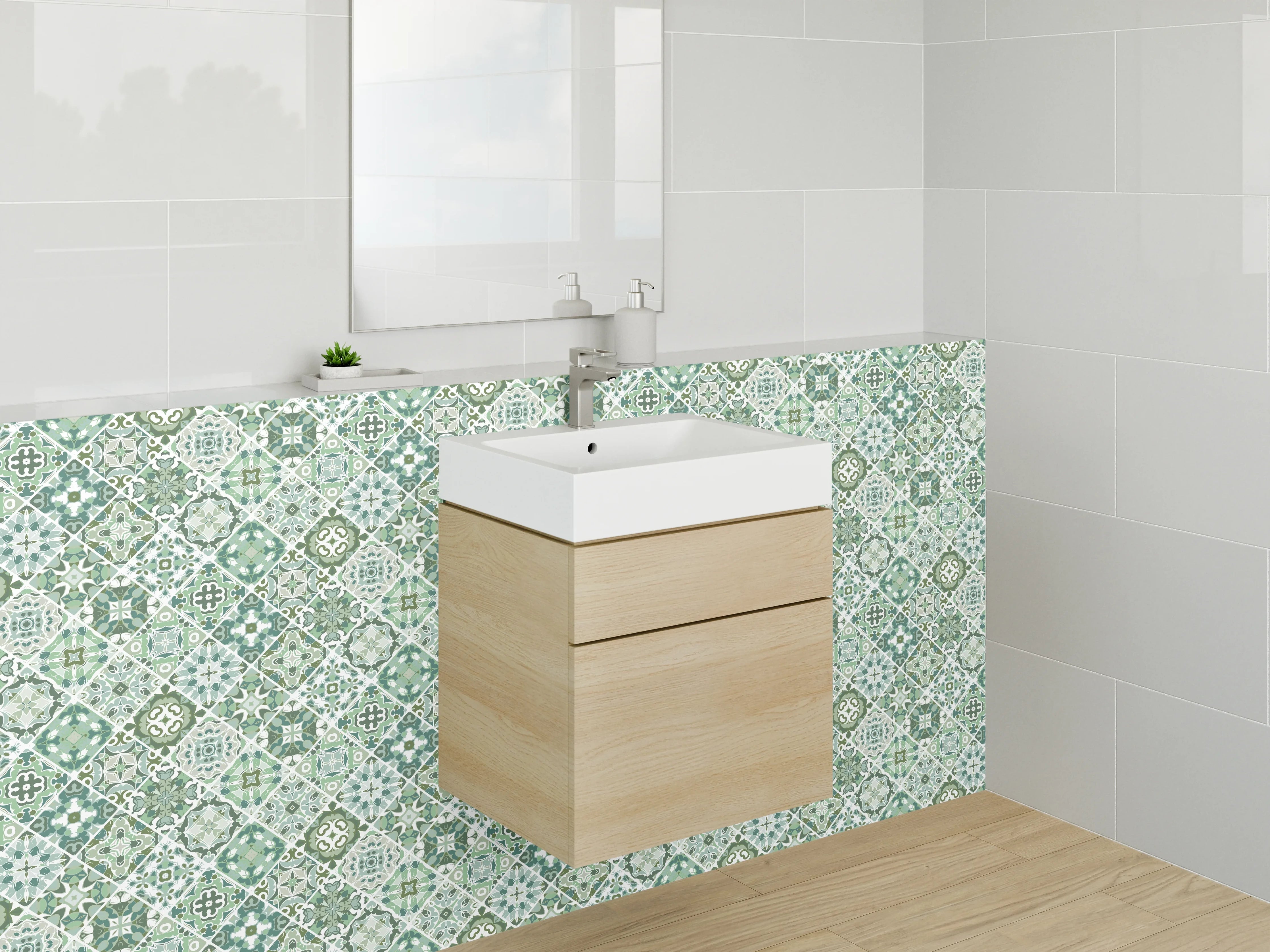 Waschbecken-Rückwand - Grünes Vintage-Mosaik-Muster Fliesenoptik