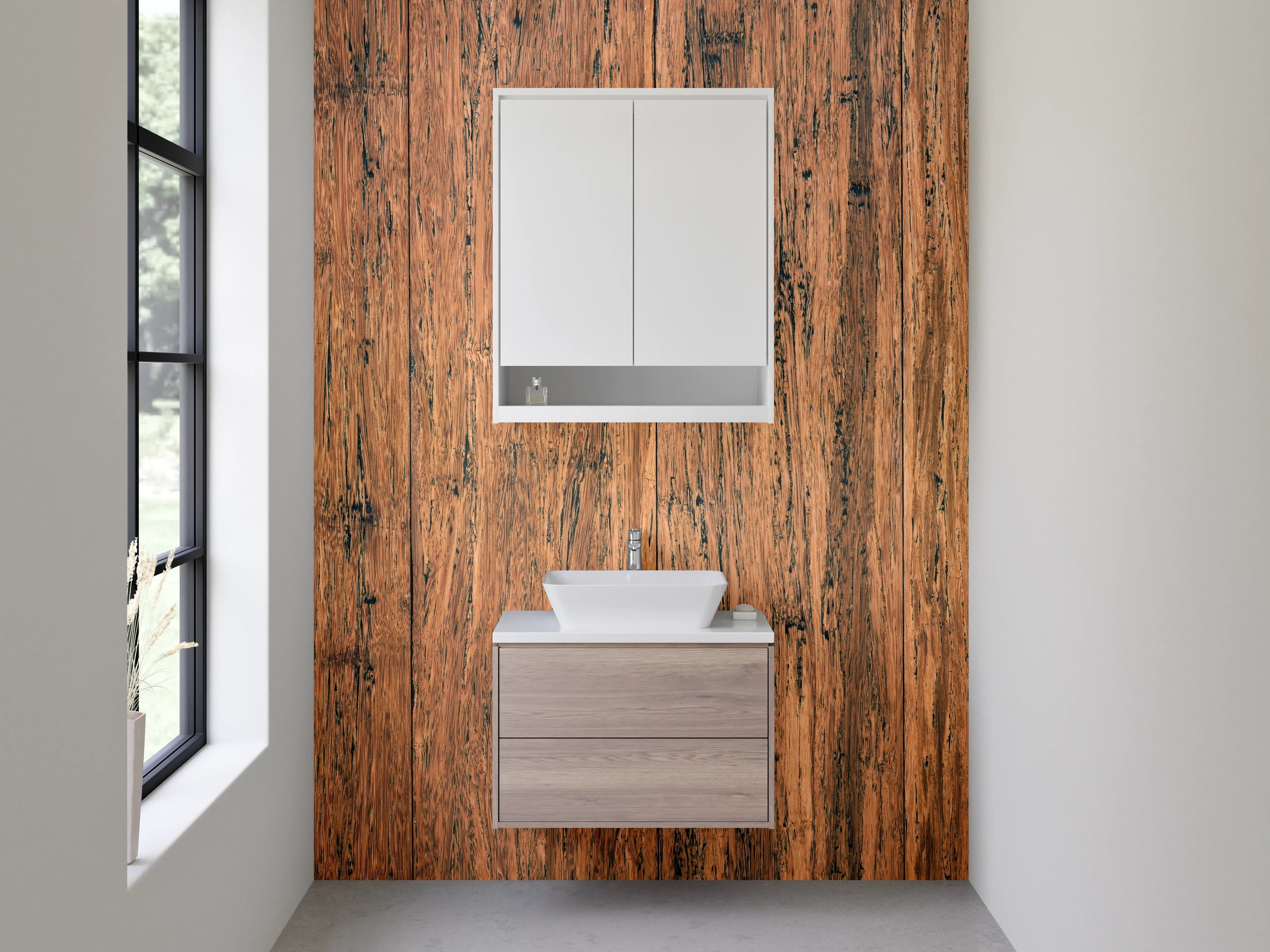 Waschbecken-Rückwand - Hartholz-Optik mit warmer Textur