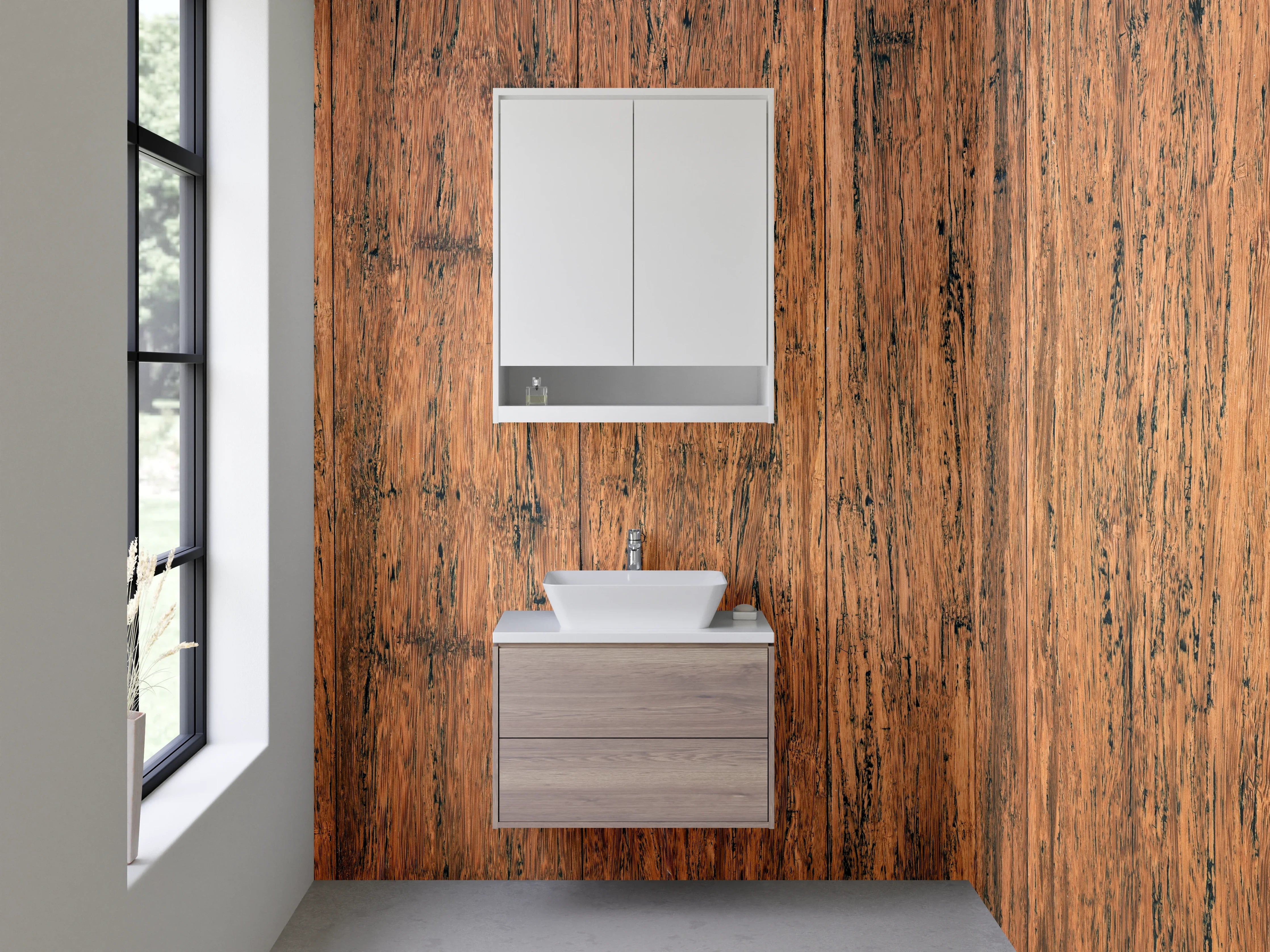 Waschbecken-Rückwand - Hartholz-Optik mit warmer Textur